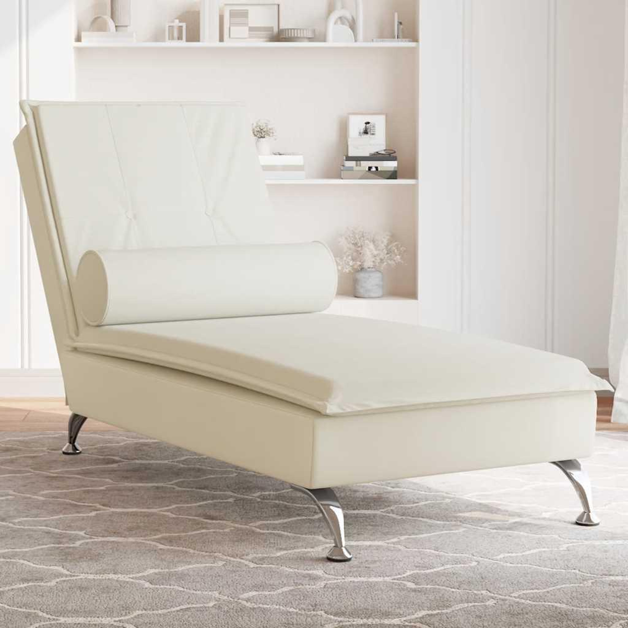 VIDAXL Chaise longue de massage avec traversin creme velours