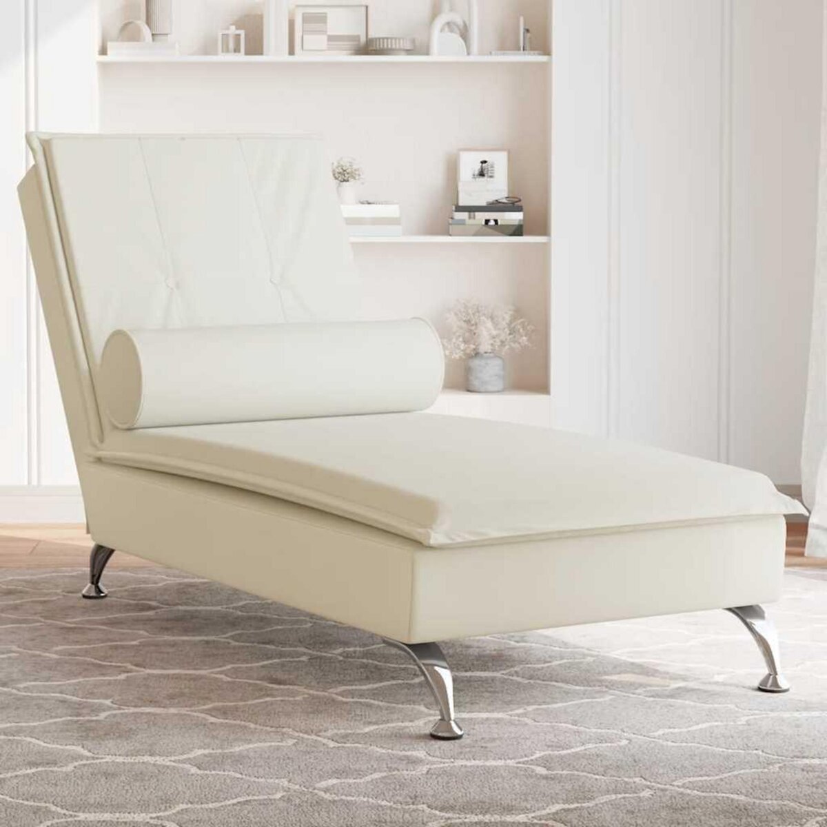 VIDAXL Chaise longue de massage avec traversin creme velours