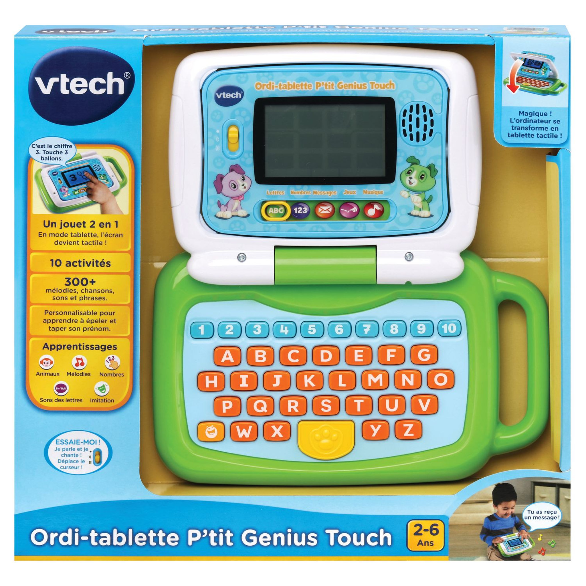 Voir la diapositive 2 : VTECH Ordi tablette P'tit Genius Touch vert
