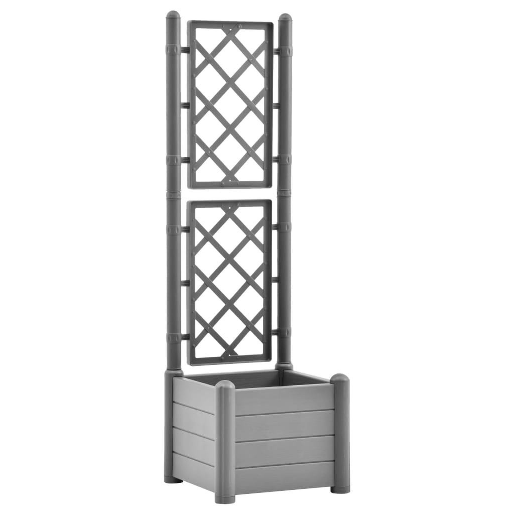 Voir la diapositive 2 : VIDAXL Jardiniere avec treillis 43x43x142 cm PP Gris pierre