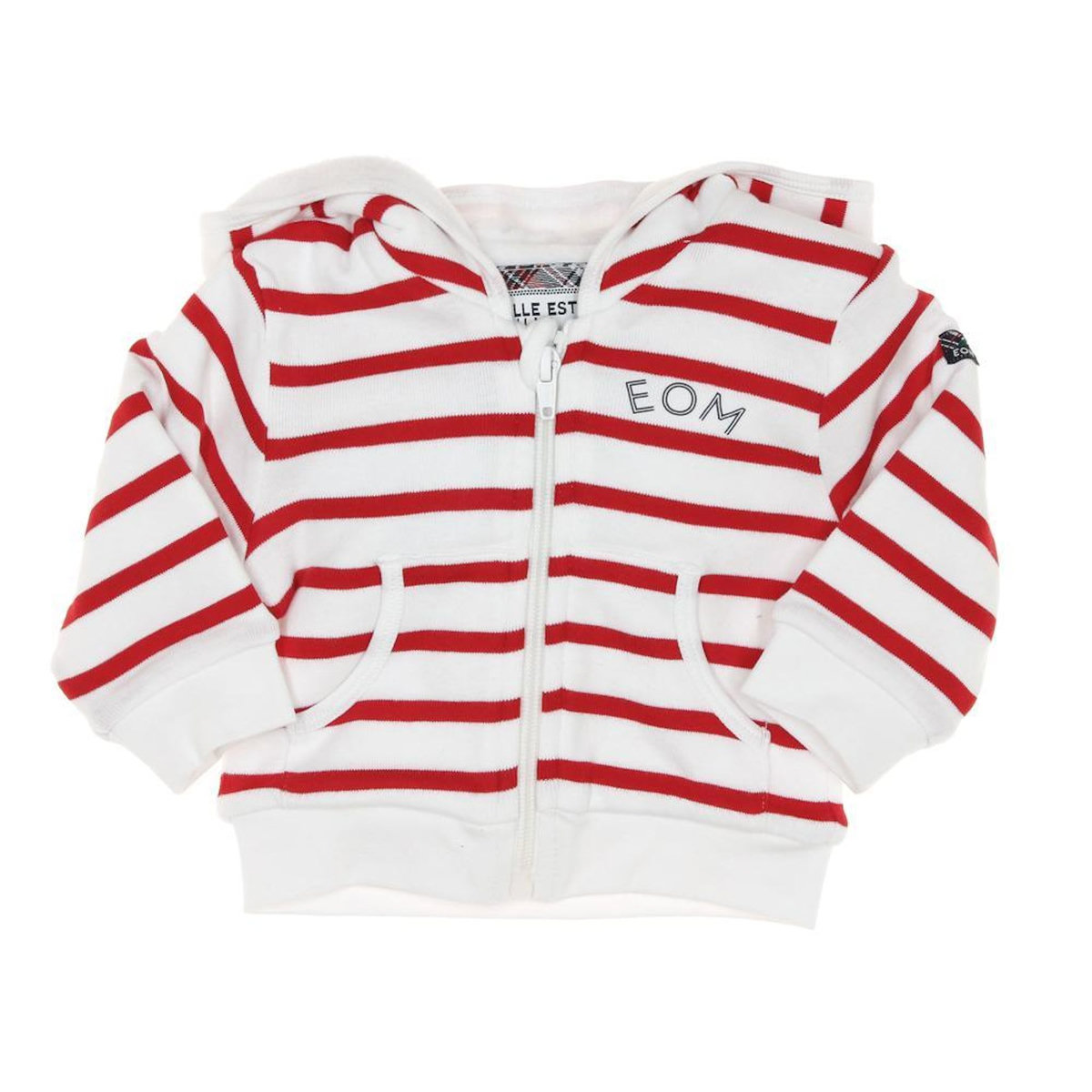 ELLE EST OU LA MER Sweat Zippé /Blanc Rayure Garçon EOM Bananova