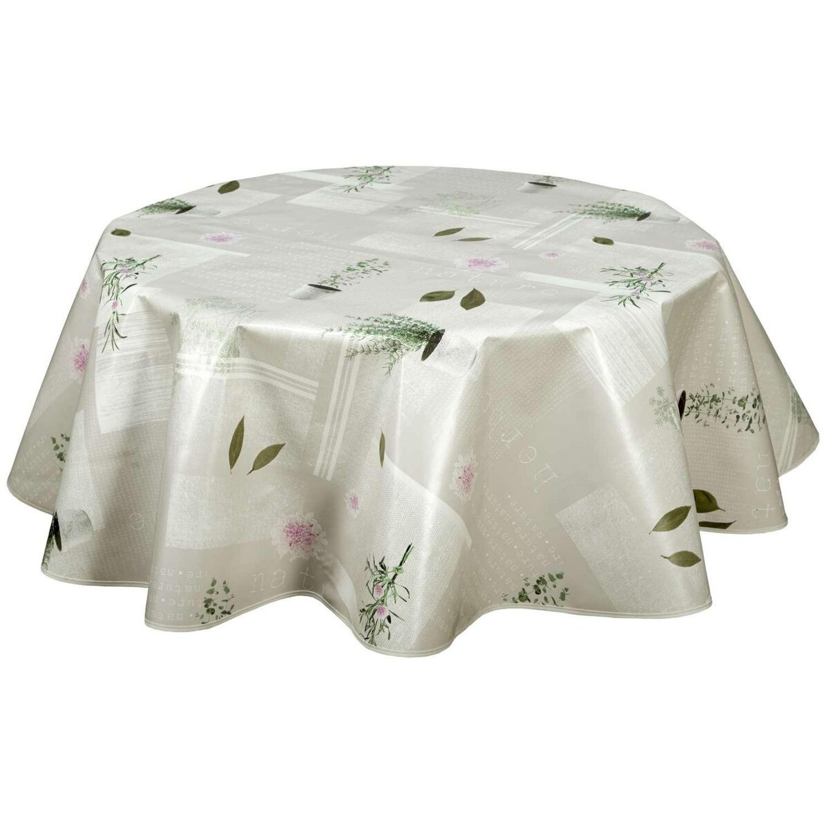 HABITABLE Nappe en toile cirée ronde Aromatic - Diam. 135 cm - Ecru