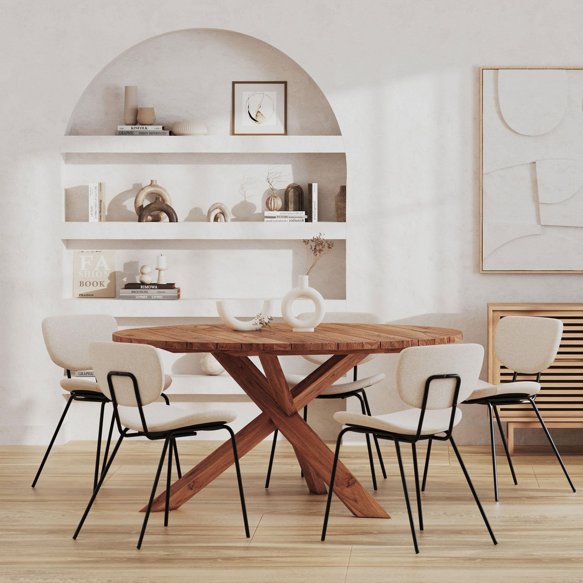 Rendez vous déco Lot de 2 chaises en tissu beige et pieds en métal noir - Verner