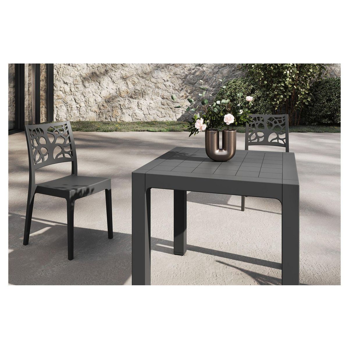 ARETA Salon de jardin - 2 places - Résine - Anthracite - ARES