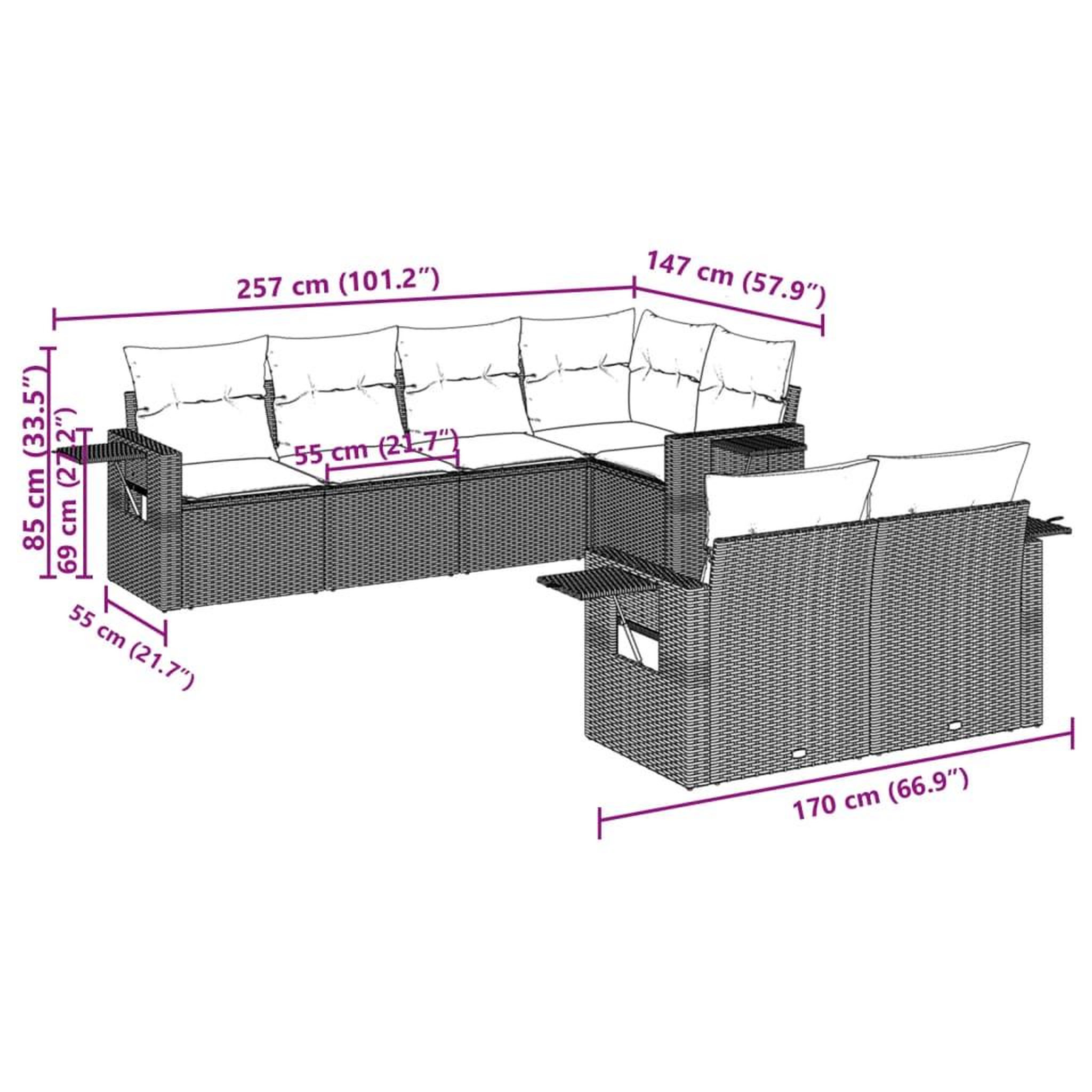 Voir la diapositive 4 : VIDAXL Salon de jardin avec coussins 7 pcs beige resine tressee