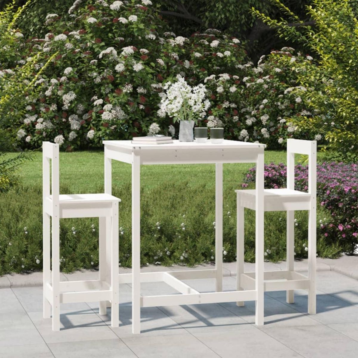 VIDAXL Ensemble de bar de jardin 3 pcs blanc bois de pin massif