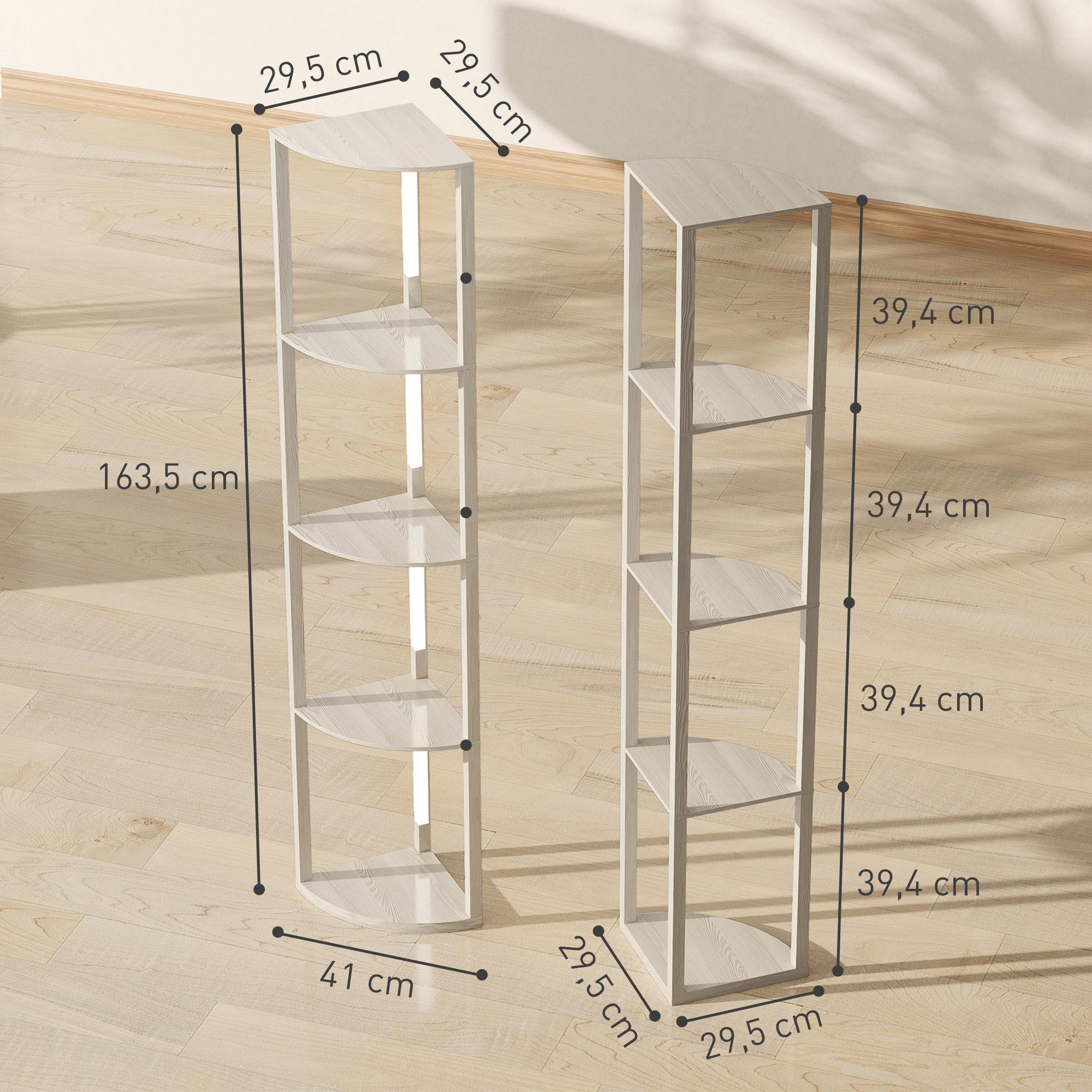 Voir la diapositive 3 : HOMCOM Lampadaire étagère led d'angle réglable 4 niveaux design bois clair