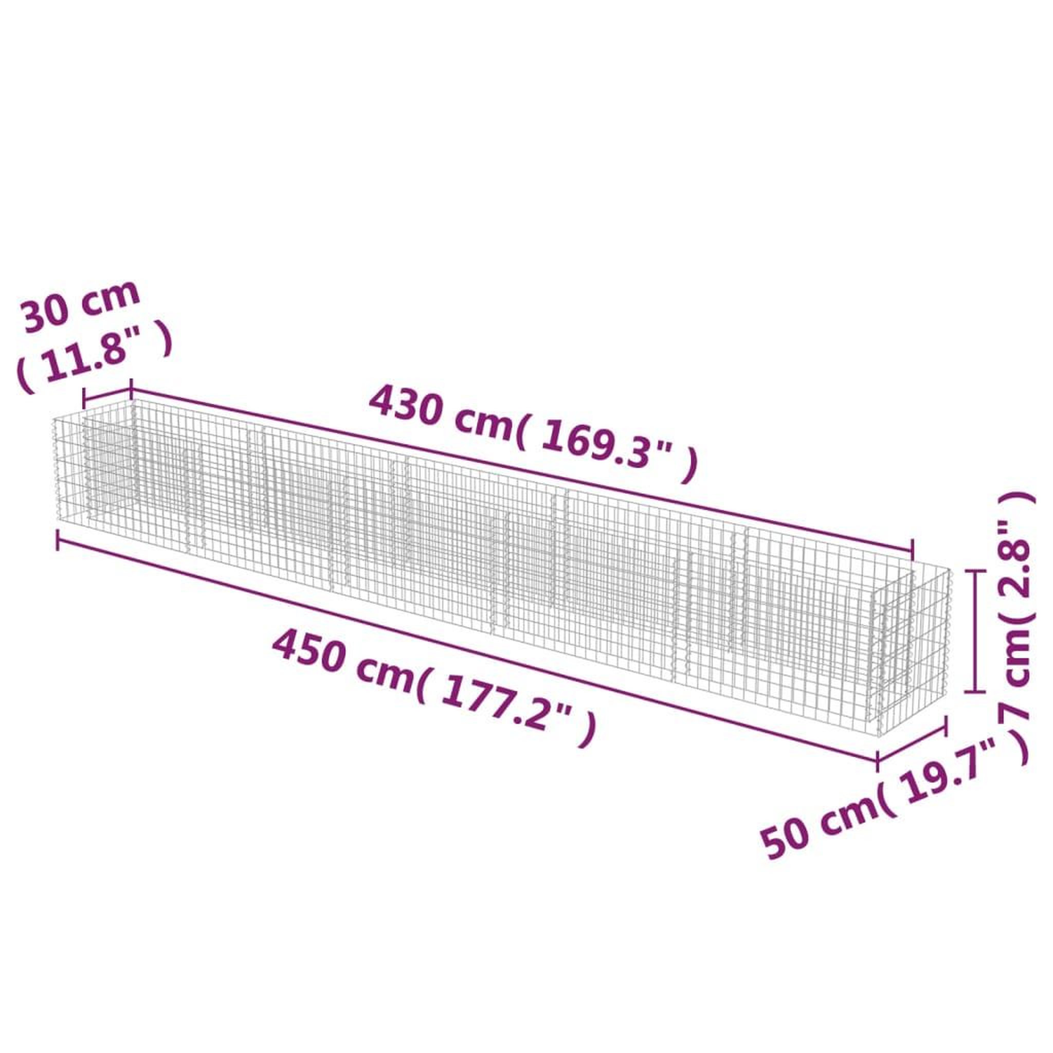 Voir la diapositive 6 : VIDAXL Lit sureleve a gabion Acier galvanise 450x50x50 cm