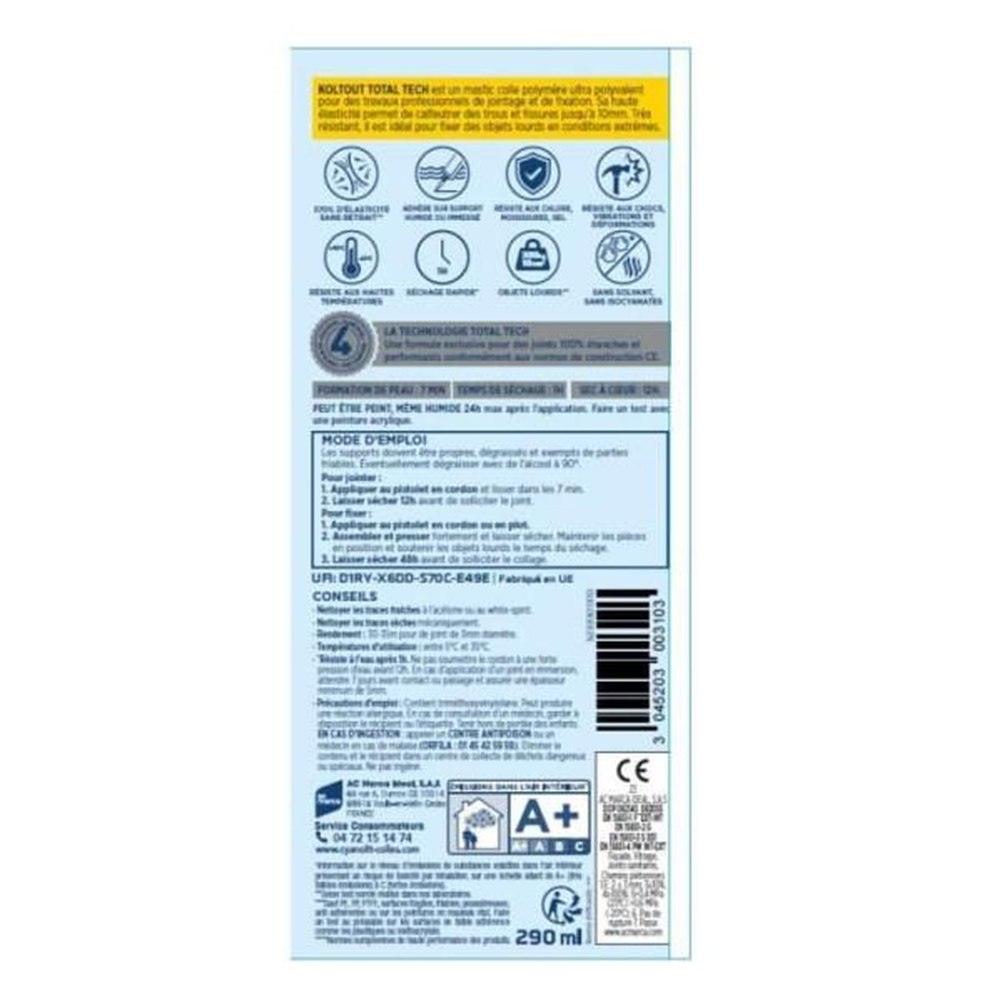 Voir la diapositive 2 : CYANOLIT Colle de fixation et d'étanchéité - CYANOLIT - Total tech - Noir - Cartouche 290 ml - Polyvalente - Haute résistance et flex