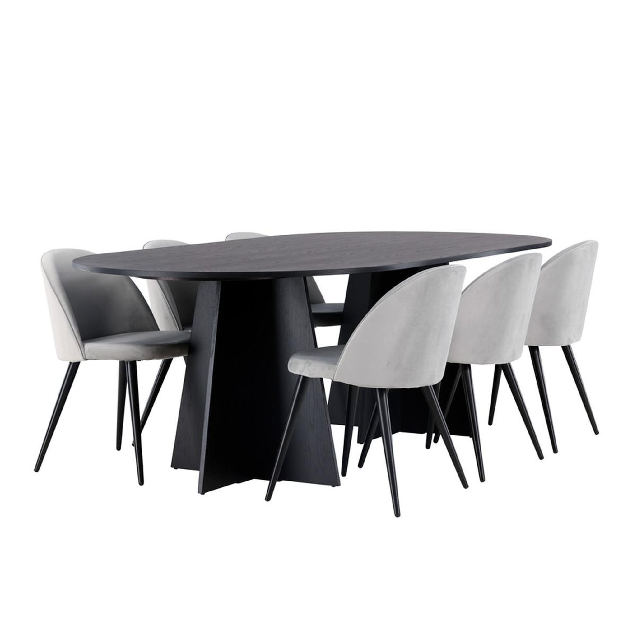 Paris Prix Ensemble table à manger & 6 chaises  bootcut & velvet  230cm noir & gris