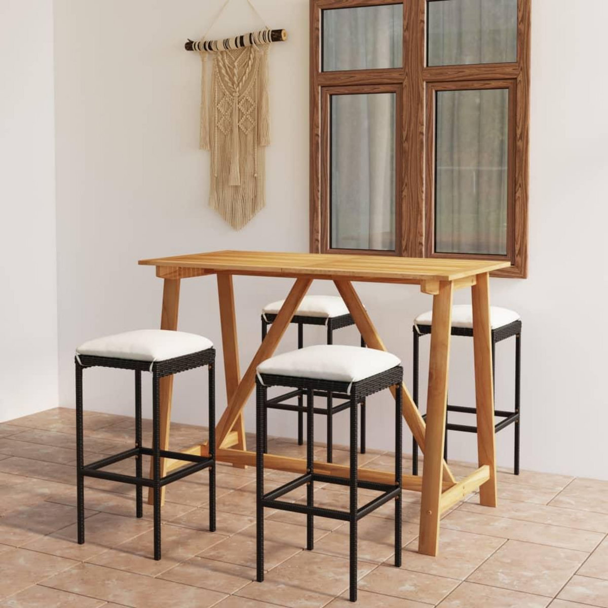 VIDAXL Ensemble de bar de jardin avec coussins 5 pcs Noir