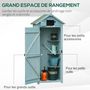 Voir la diapositive 4 : OUTSUNNY Armoire abri de jardin remise pour outils 3 étagères 2 portes loquets toit pente bitumé 77L x 54l x 179H cm sapin traité bleu