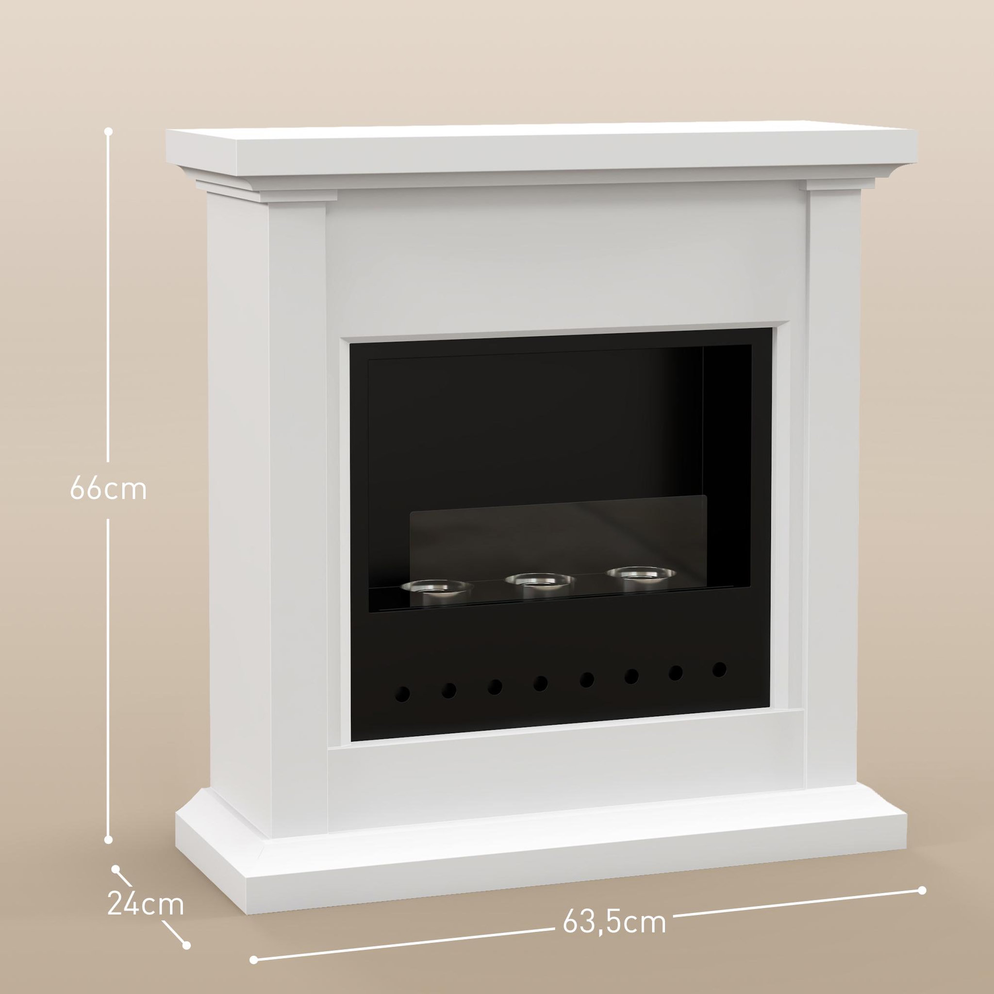 Voir la diapositive 3 : HOMCOM Cheminée bioéthanol - brûleur 400ml, combustion 3h, couverture 16-18 m² - verre trempé protection - blanc