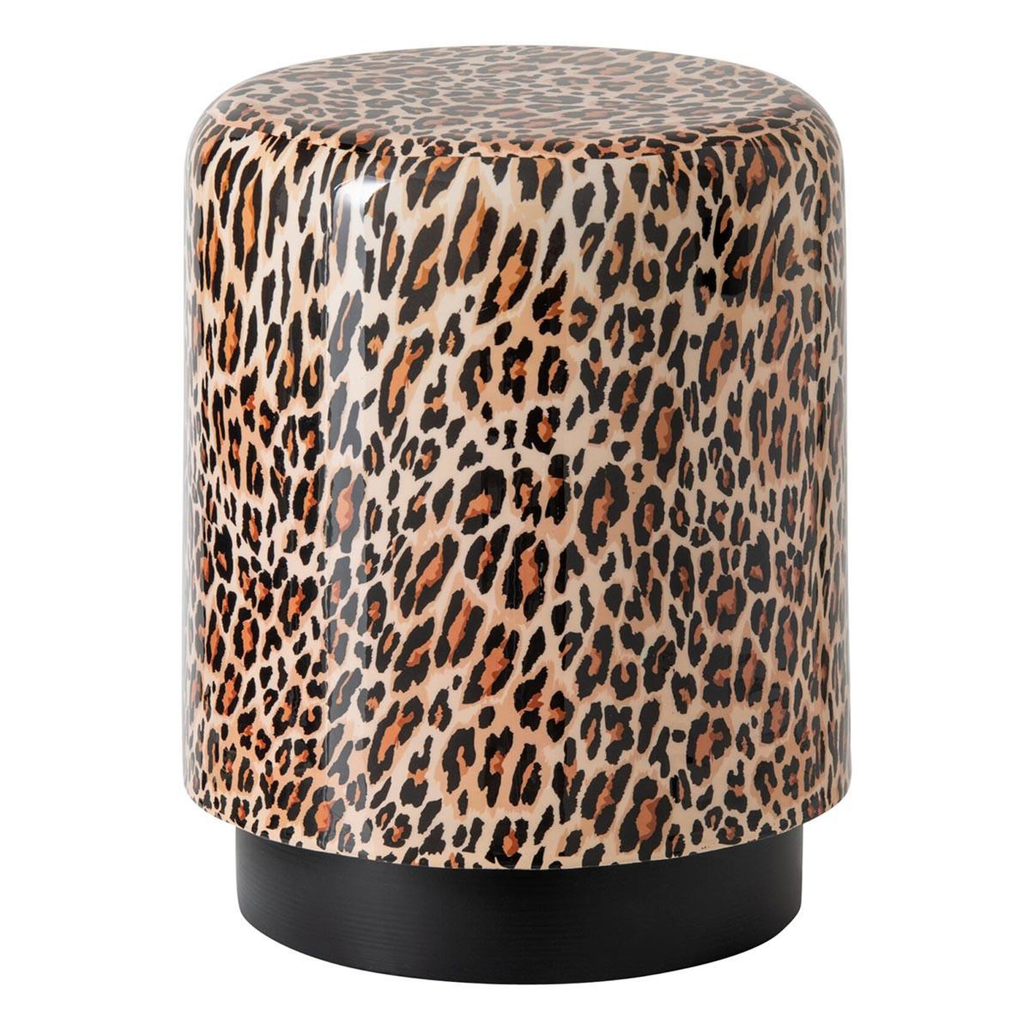 J-LINE Pouf léopard en métal  jonna  45cm caramel