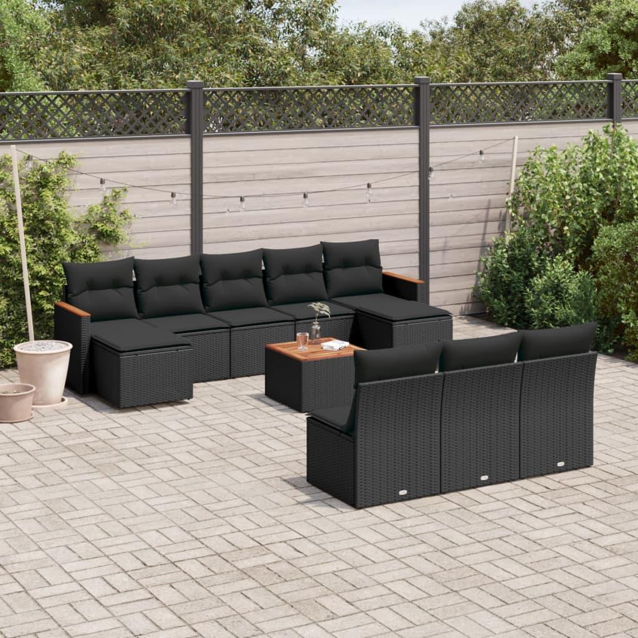 VIDAXL Salon de jardin 11 pcs avec coussins noir resine tressee