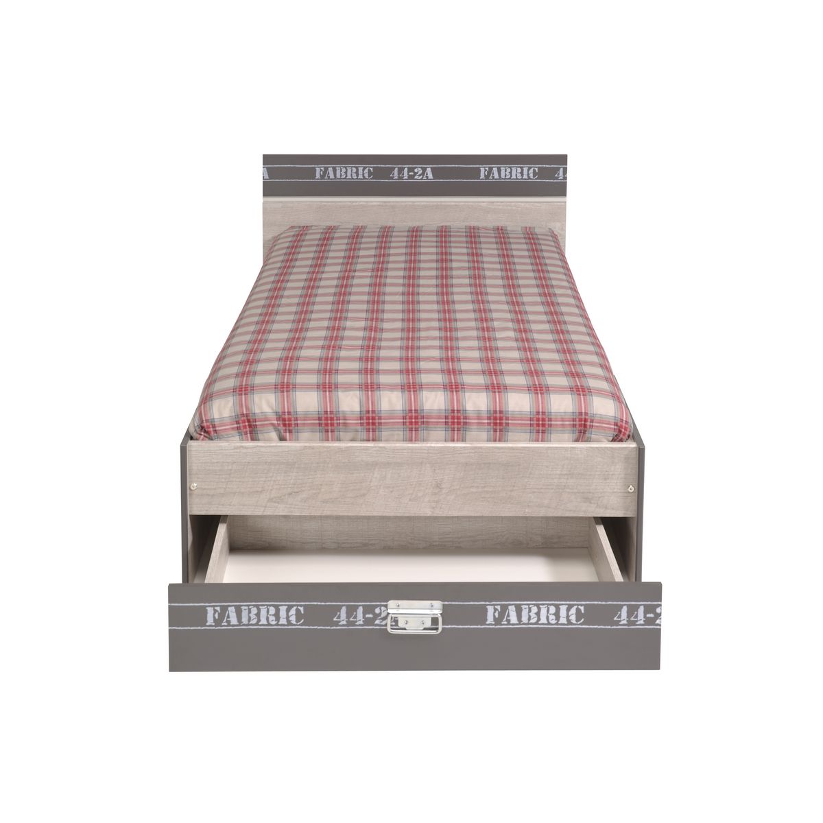 Lit junior style industriel couchage 90x200cm + 1 tiroir de rangement bout de lit LOFTY