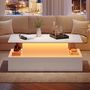 Voir la diapositive 2 : MERAX Table Basse 4 Tiroirs Et Plateau Relevable Blanc