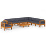 Voir la diapositive 2 : VIDAXL Salon de jardin 10 pcs avec coussins gris fonce Bois d'acacia