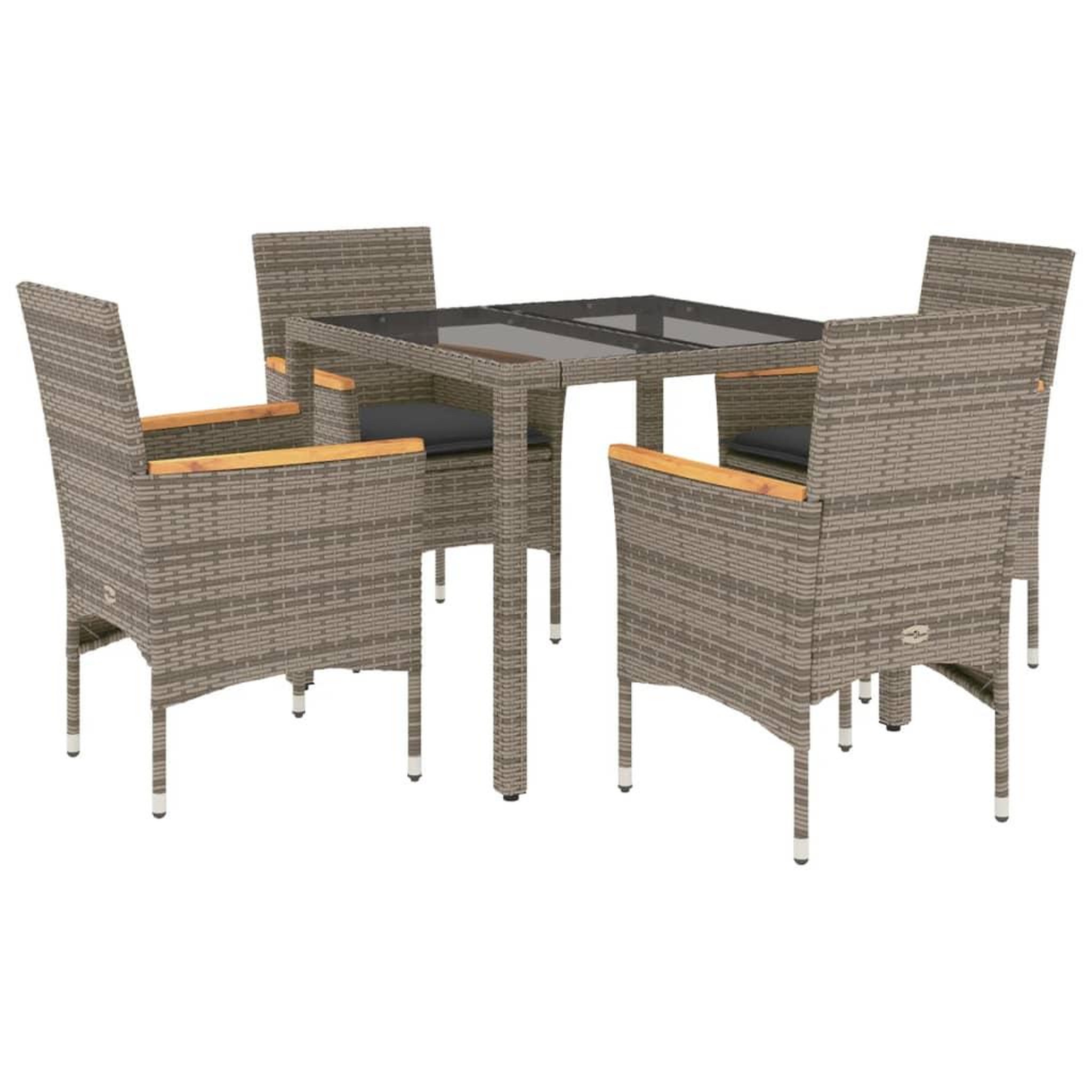 Voir la diapositive 2 : VIDAXL Ensemble a manger de jardin et coussins 5 pcs gris rotin verre