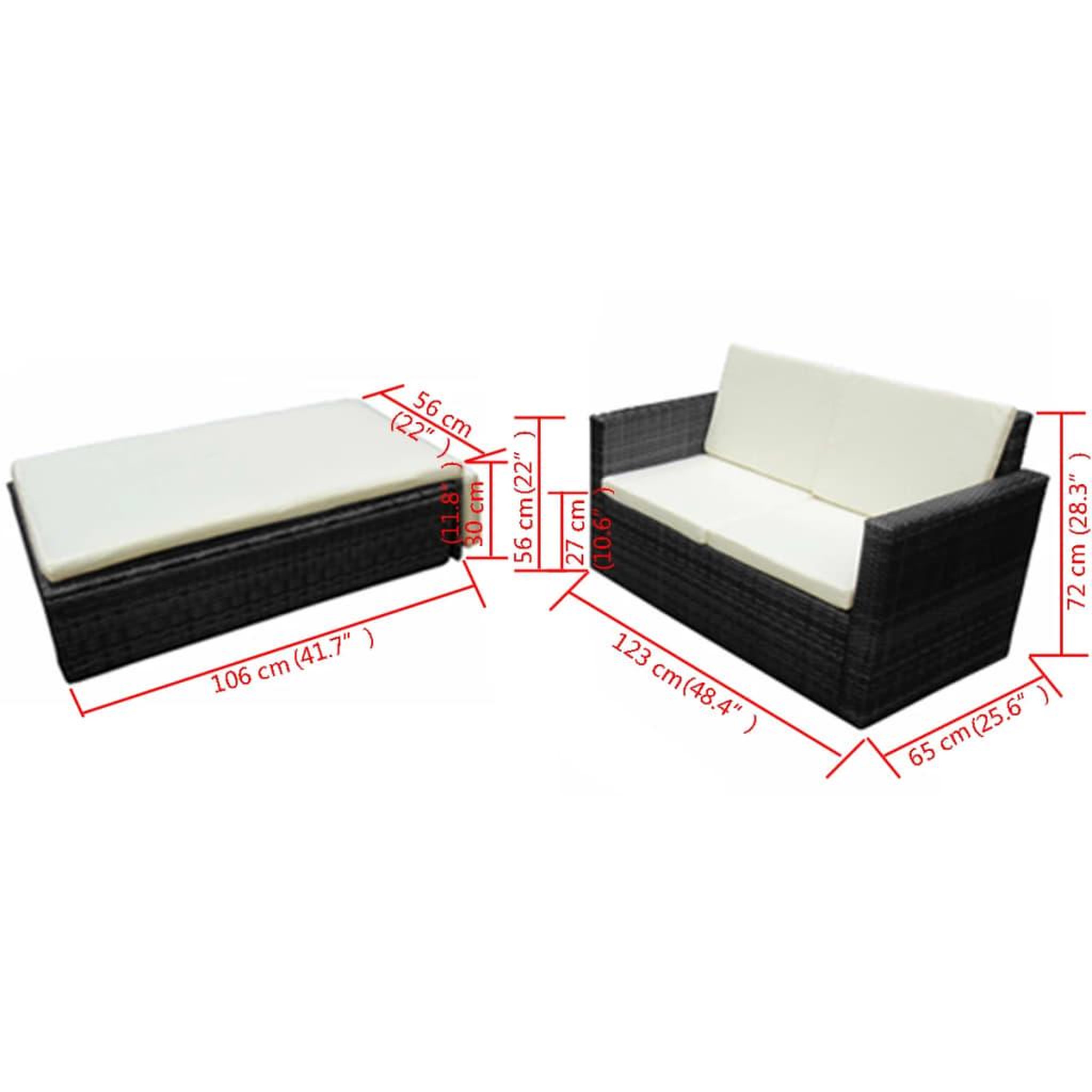 Voir la diapositive 6 : VIDAXL Salon de jardin 2 pcs avec coussins Resine tressee Noir