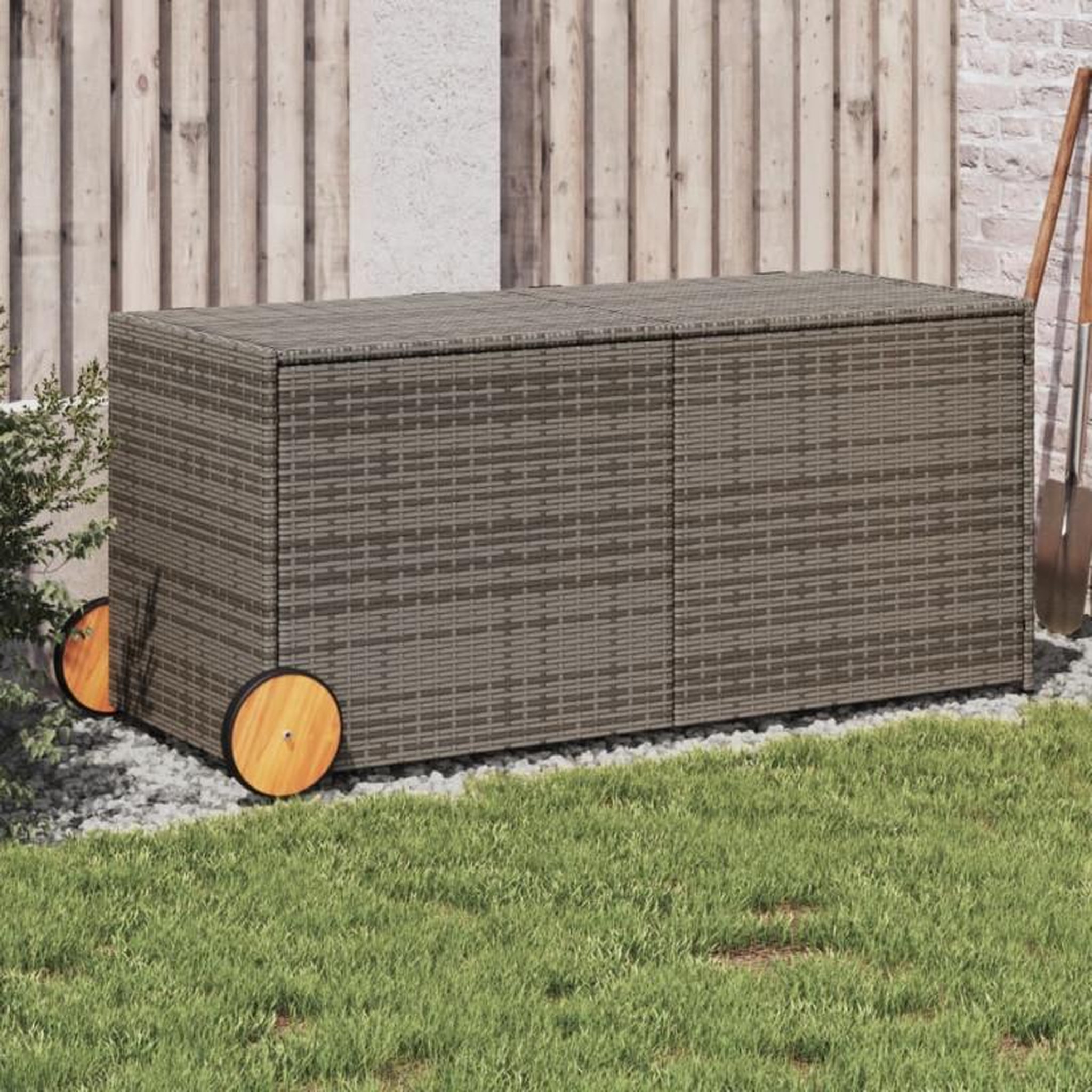 Voir la diapositive 1 : VIDAXL Boîte de rangement de jardin et roues gris 283L résine tressée