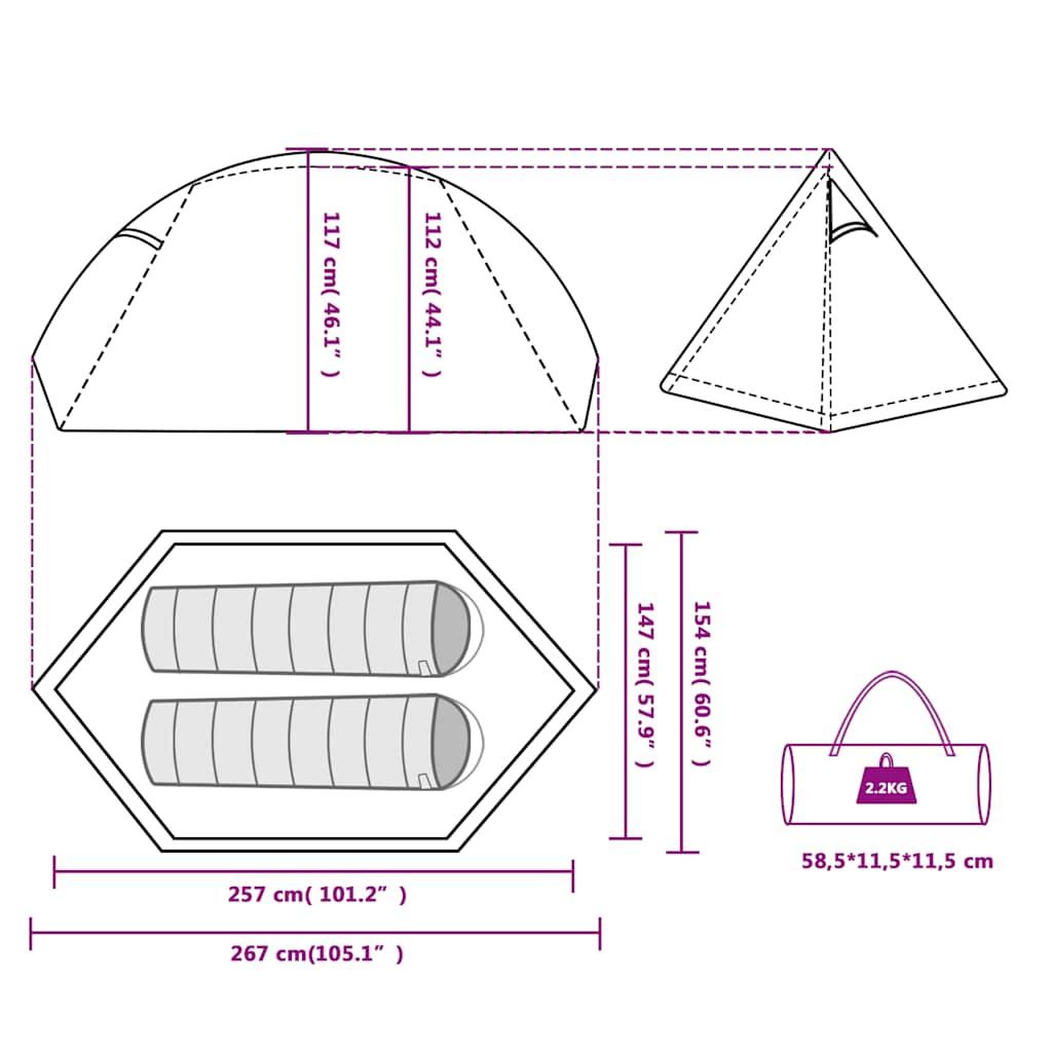 Voir la diapositive 6 : VIDAXL Tente de camping a dome 2 personnes tissu occultant impermeable