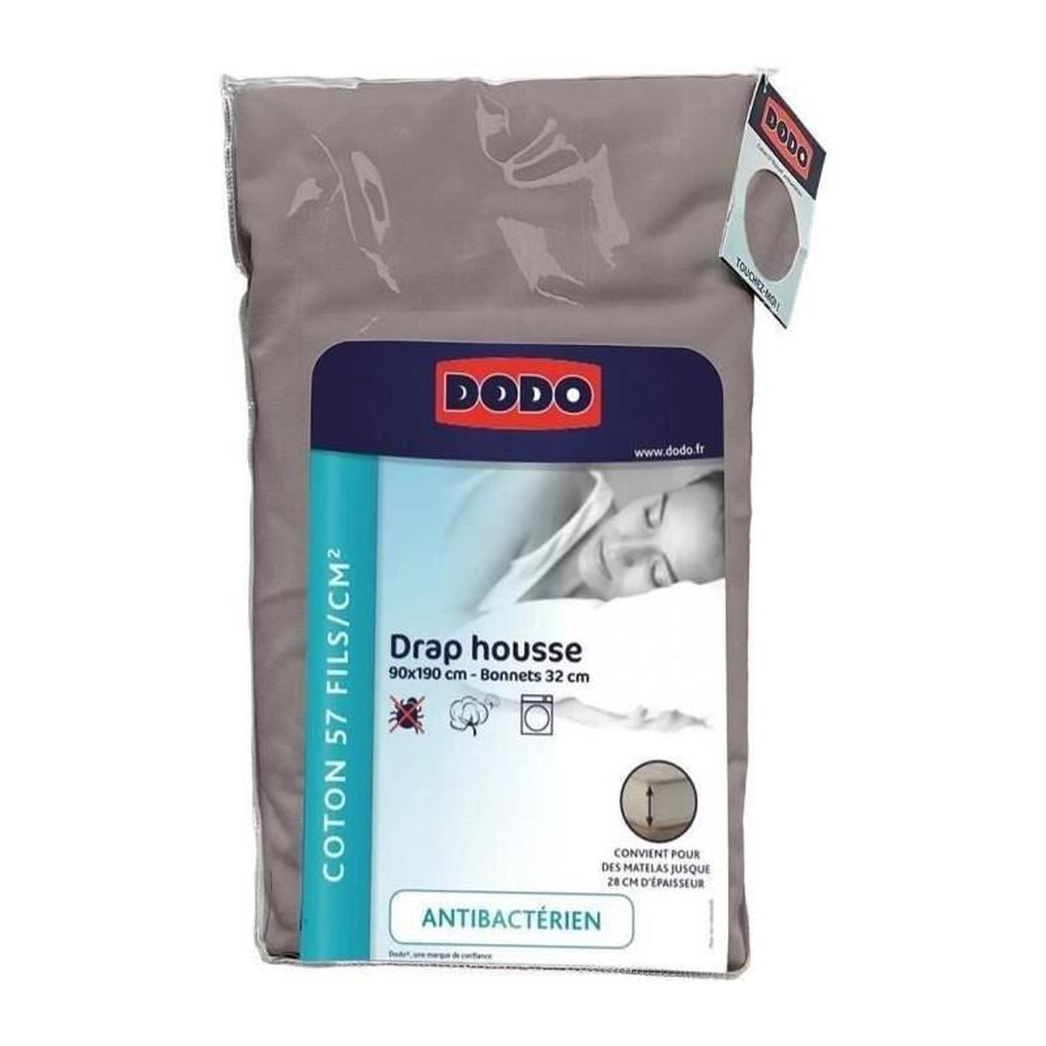 DODO Drap housse DODO - 90x190 cm - Coton - Coutil 32 cm - Taupe - Fabriqué en France