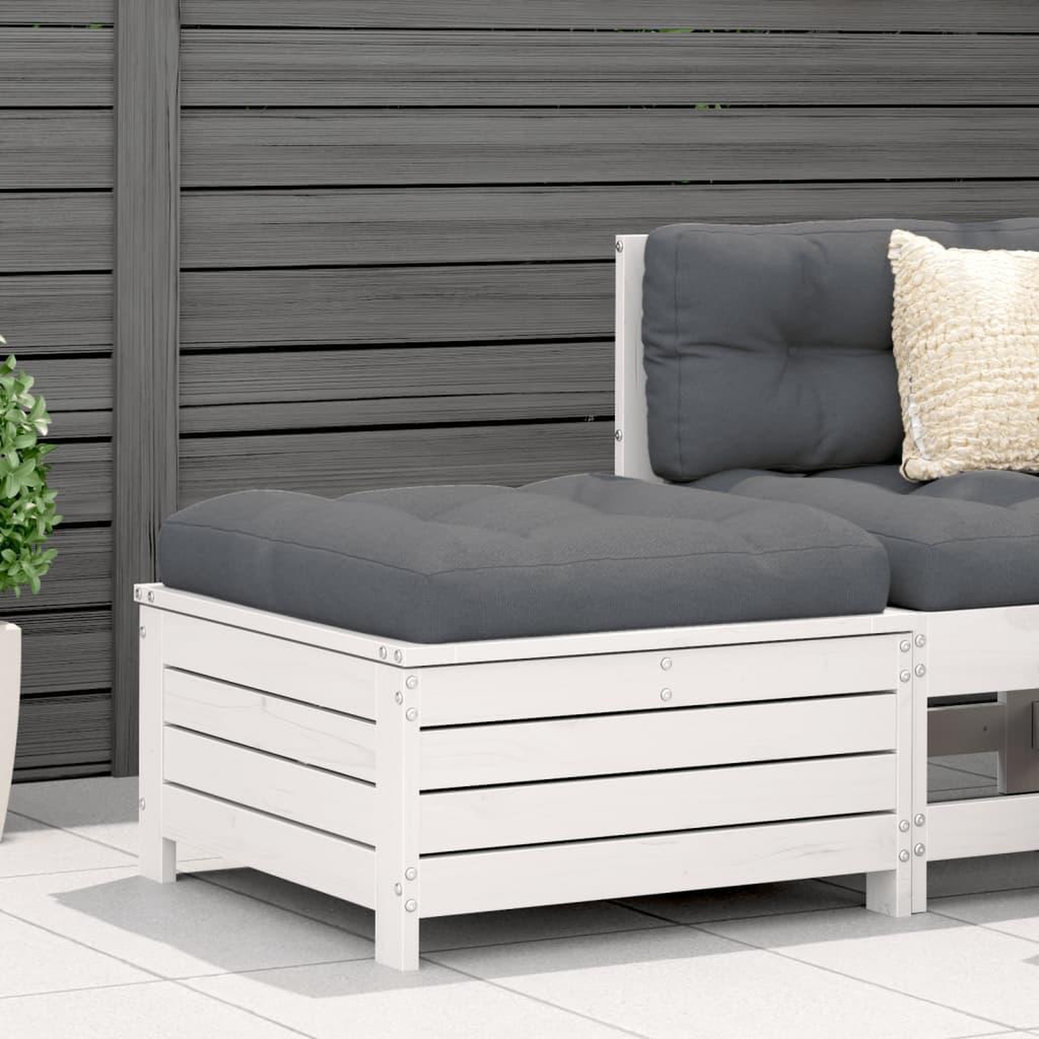 VIDAXL Repose-pied de jardin avec coussin blanc bois de pin massif
