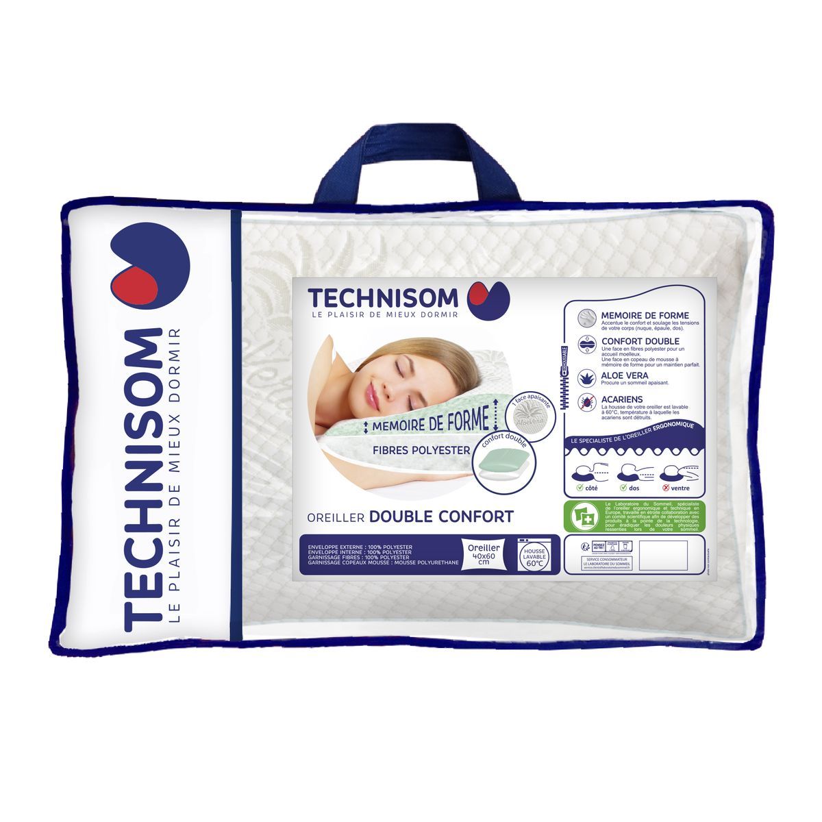 TECHNISOM Oreiller hybride à mémoire de forme double confort 