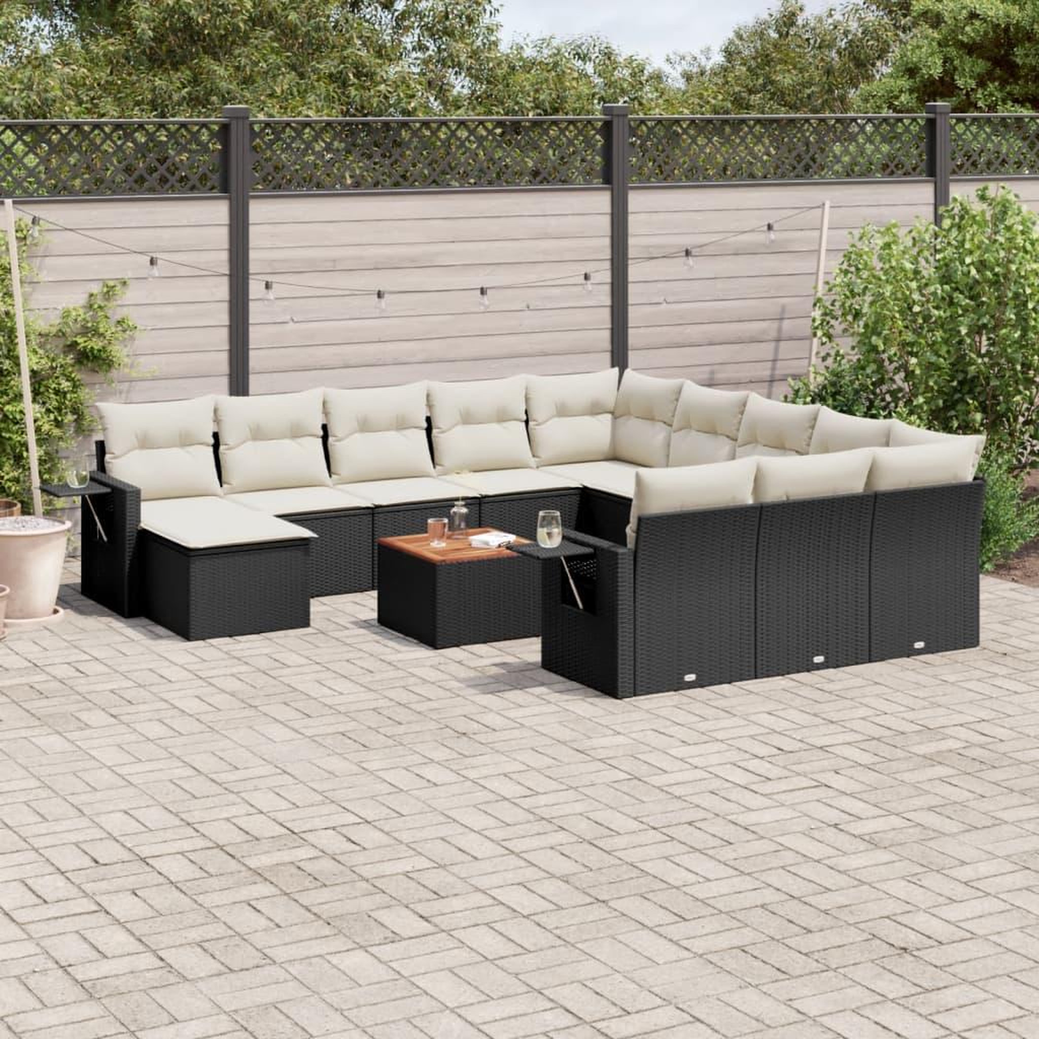VIDAXL Salon de jardin avec coussins 13 pcs noir resine tressee