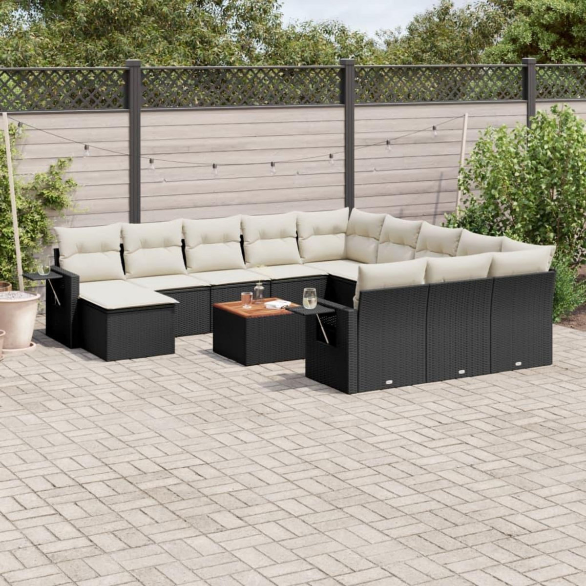 VIDAXL Salon de jardin avec coussins 13 pcs noir resine tressee