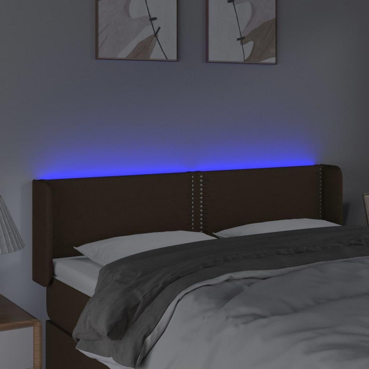 VIDAXL Tete de lit a LED Marron fonce 147x16x78/88 cm Tissu