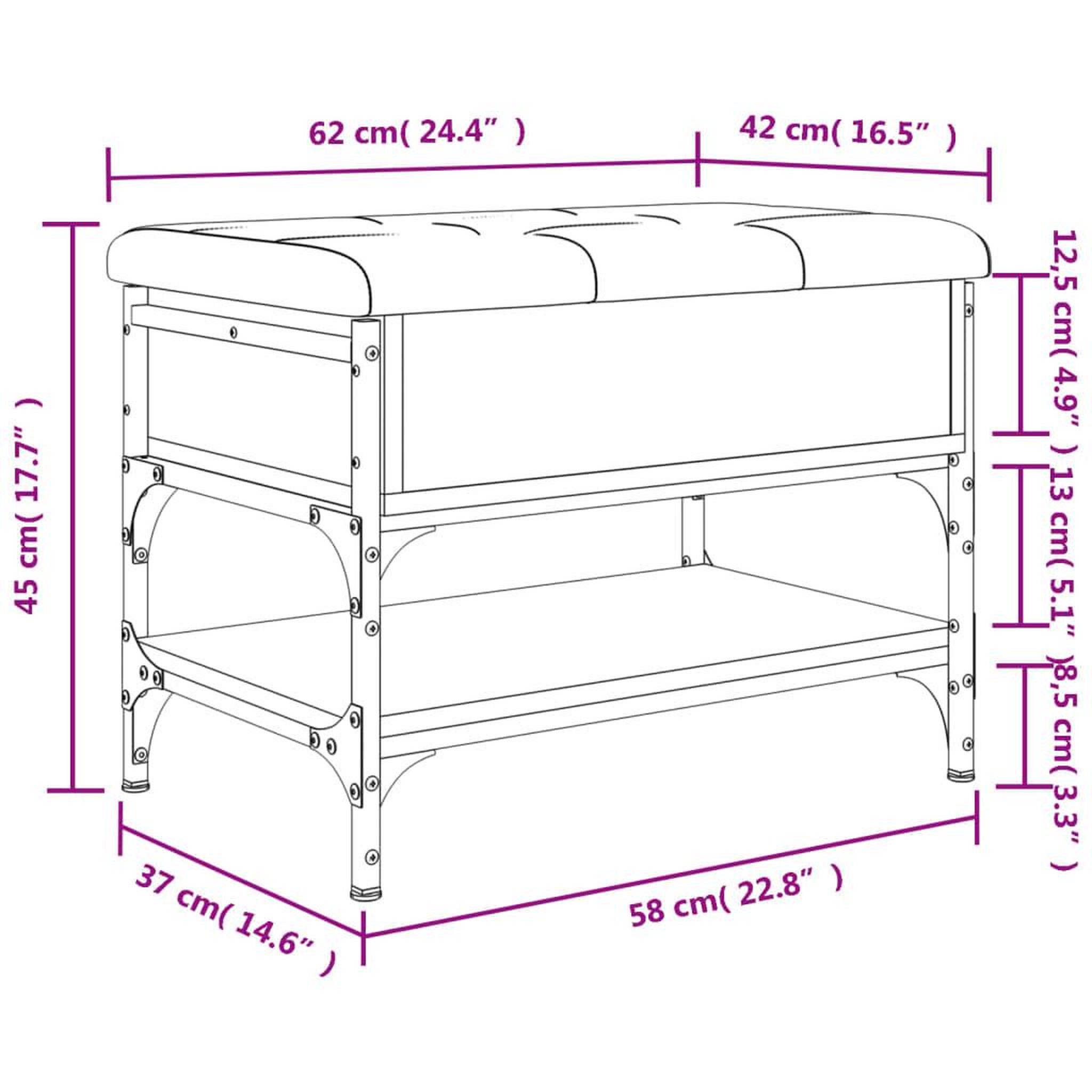 Voir la diapositive 6 : VIDAXL Banc a chaussures sonoma gris 62x42x45 cm bois d'ingenierie