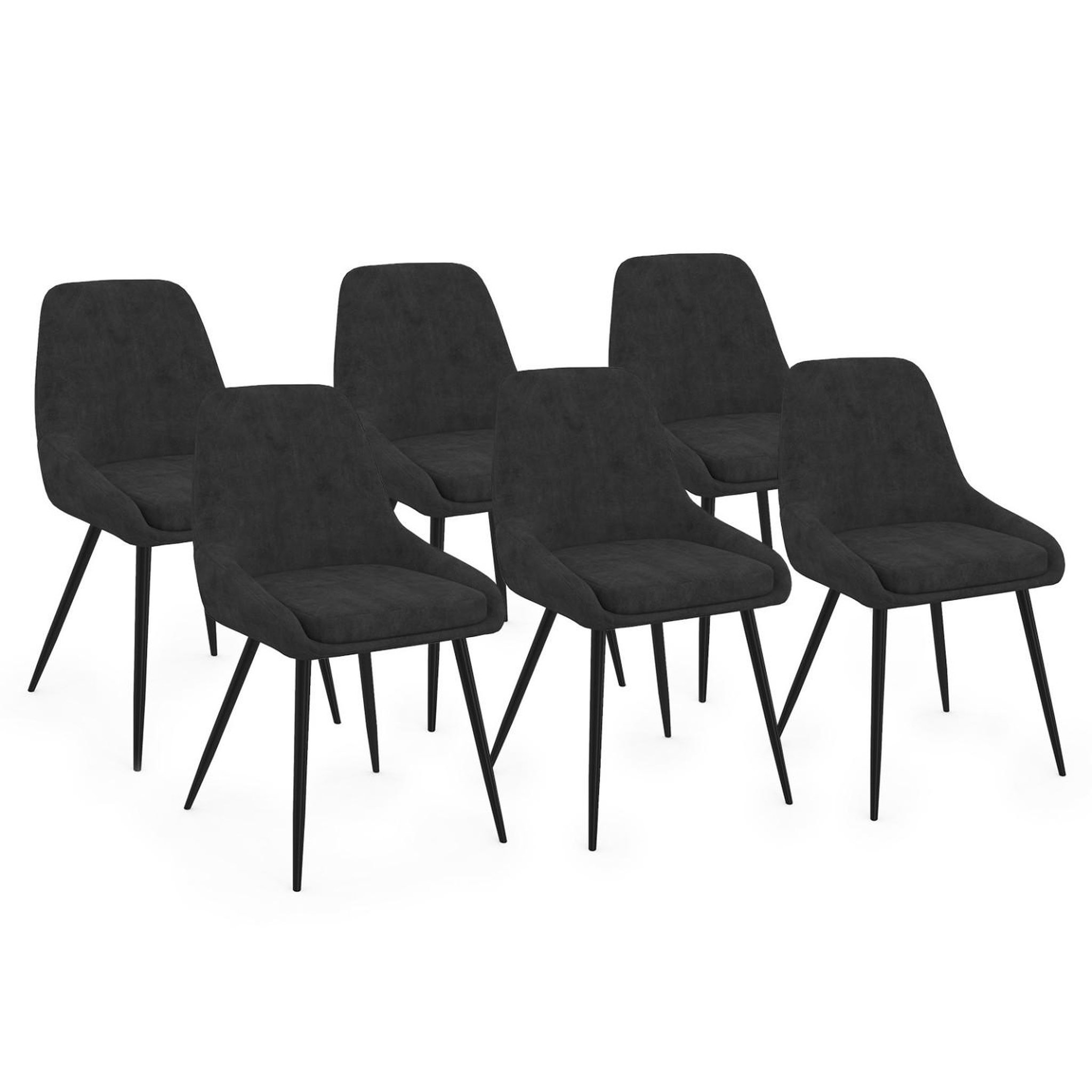 ID MARKET Lot de 6 chaises thalya en velours noir avec accoudoirs