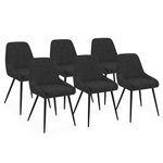 ID MARKET Lot de 6 chaises THALYA en velours noir avec accoudoirs