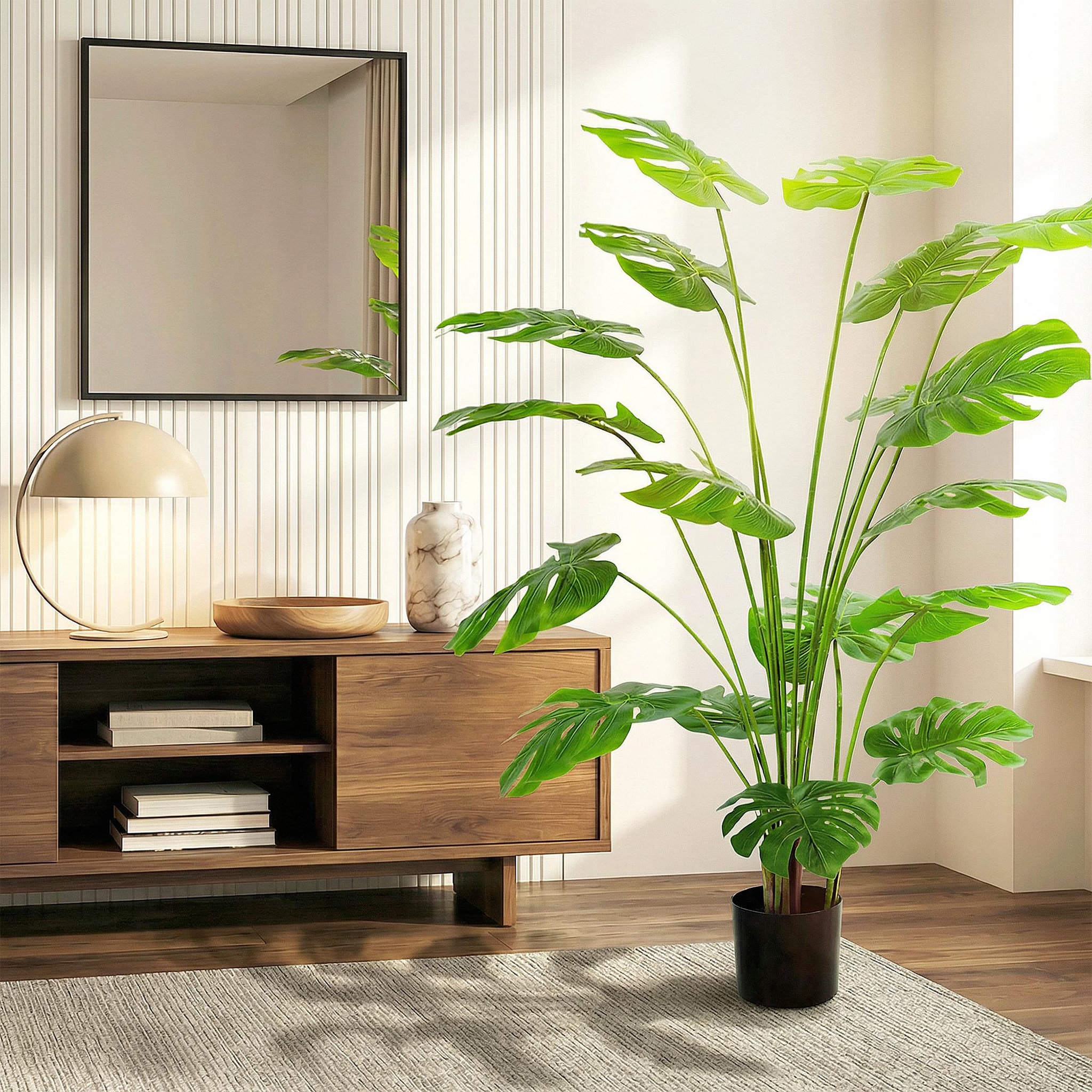 Voir la diapositive 4 : HOMCOM Plante artificielle Monstera H.1,5 m feuilles de tortue grand réalisme