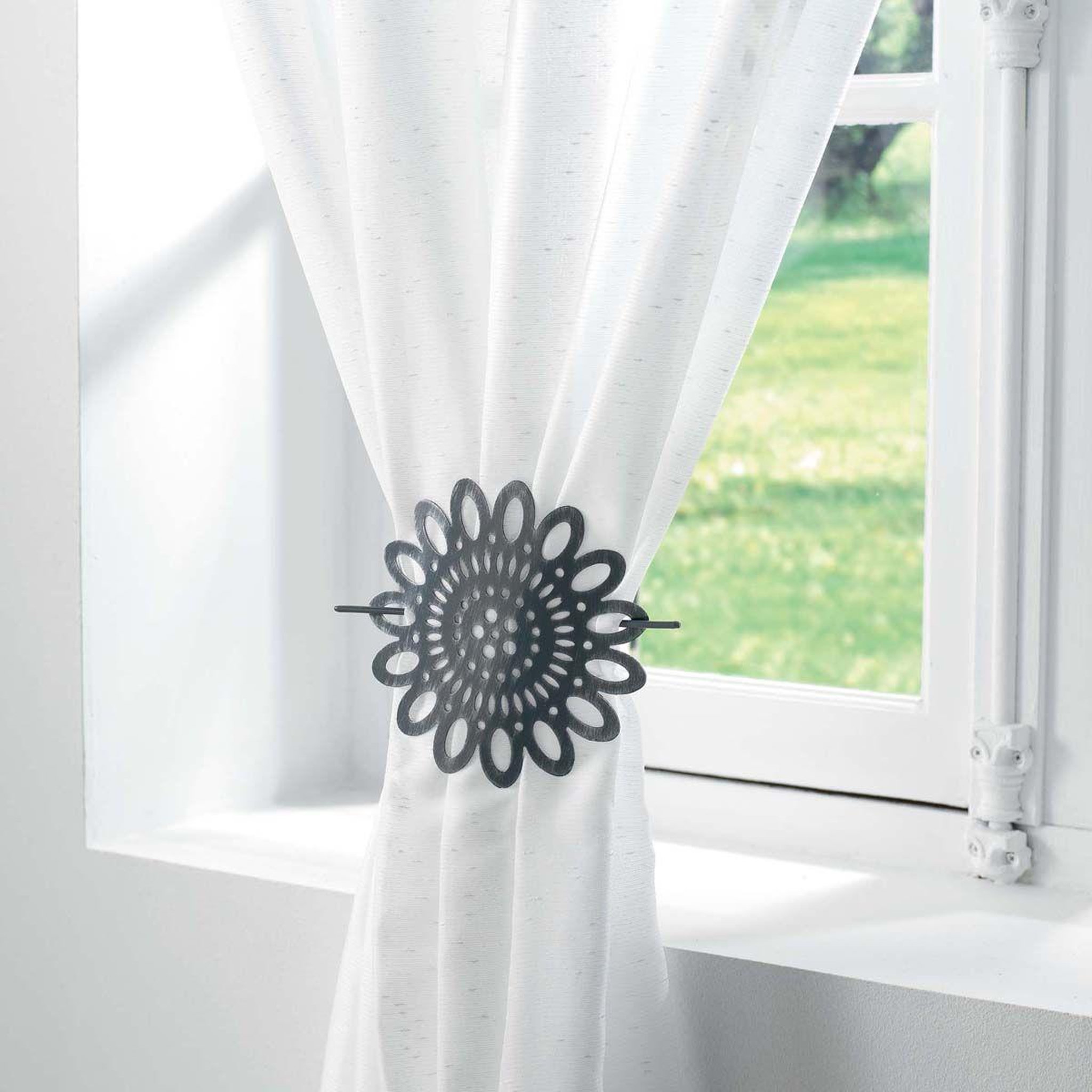 Voir la diapositive 2 : Douceur d'Intérieur Embrasse de rideau broche  mandy  17cm gris