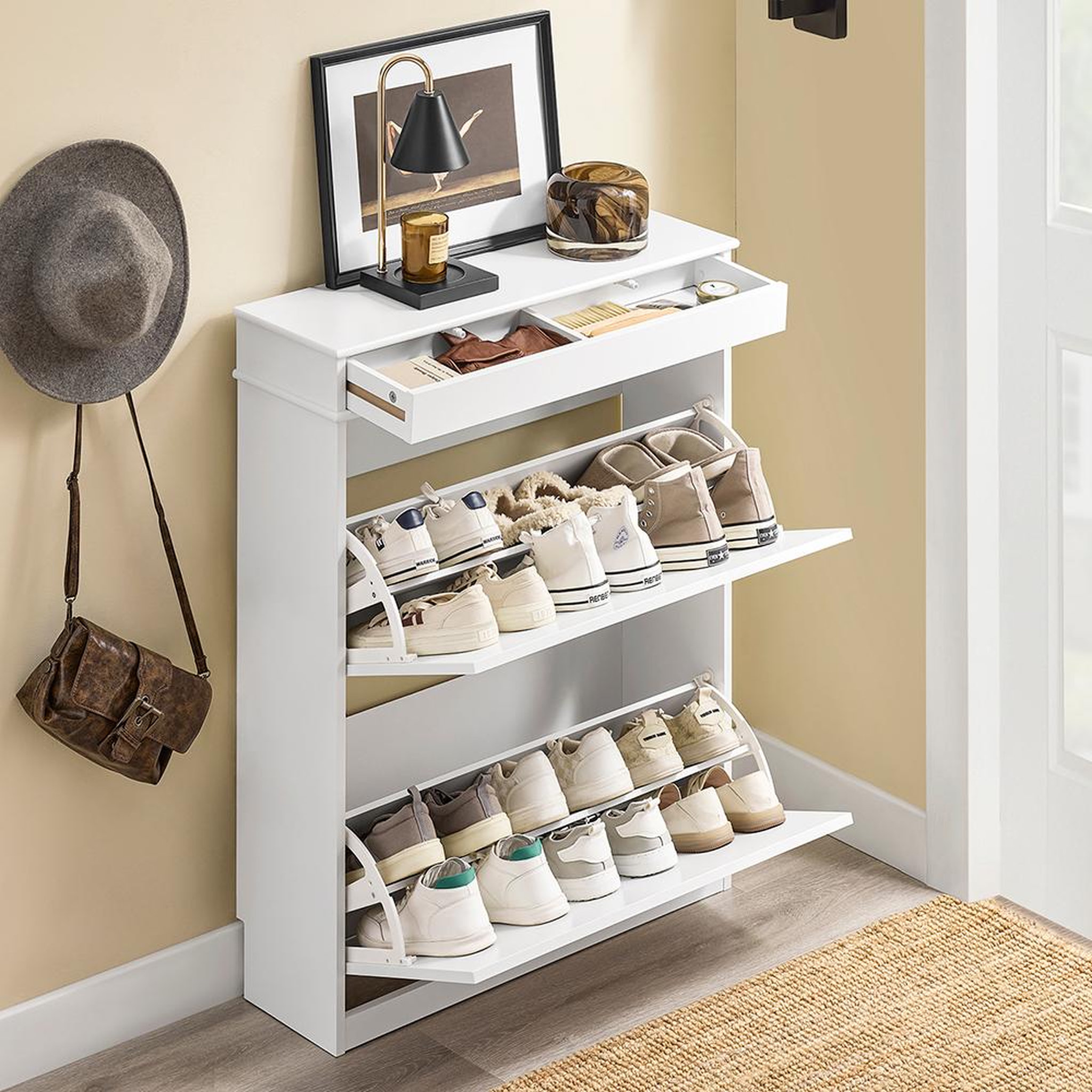 Voir la diapositive 5 : SOBUY SoBuy - Meuble À Chaussures avec un tiroir - Blanc - 75x24x96cm - Classique - FSR78-L-W