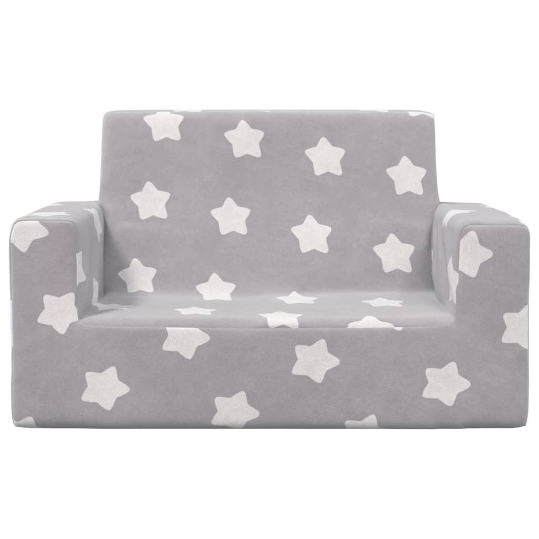 Voir la diapositive 3 : VIDAXL Canape pour enfants a 2 places Gris clair etoiles Peluche douce