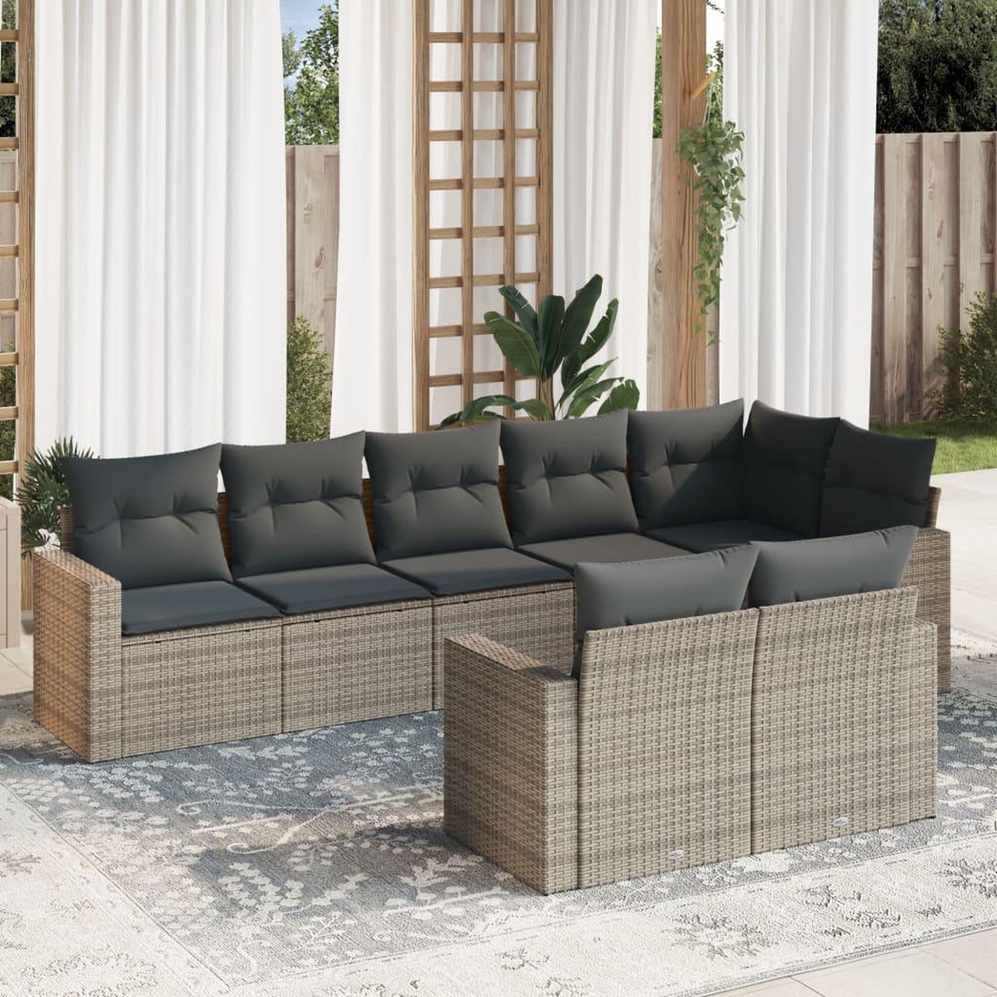 VIDAXL Salon de jardin 8 pcs avec coussins gris resine tressee