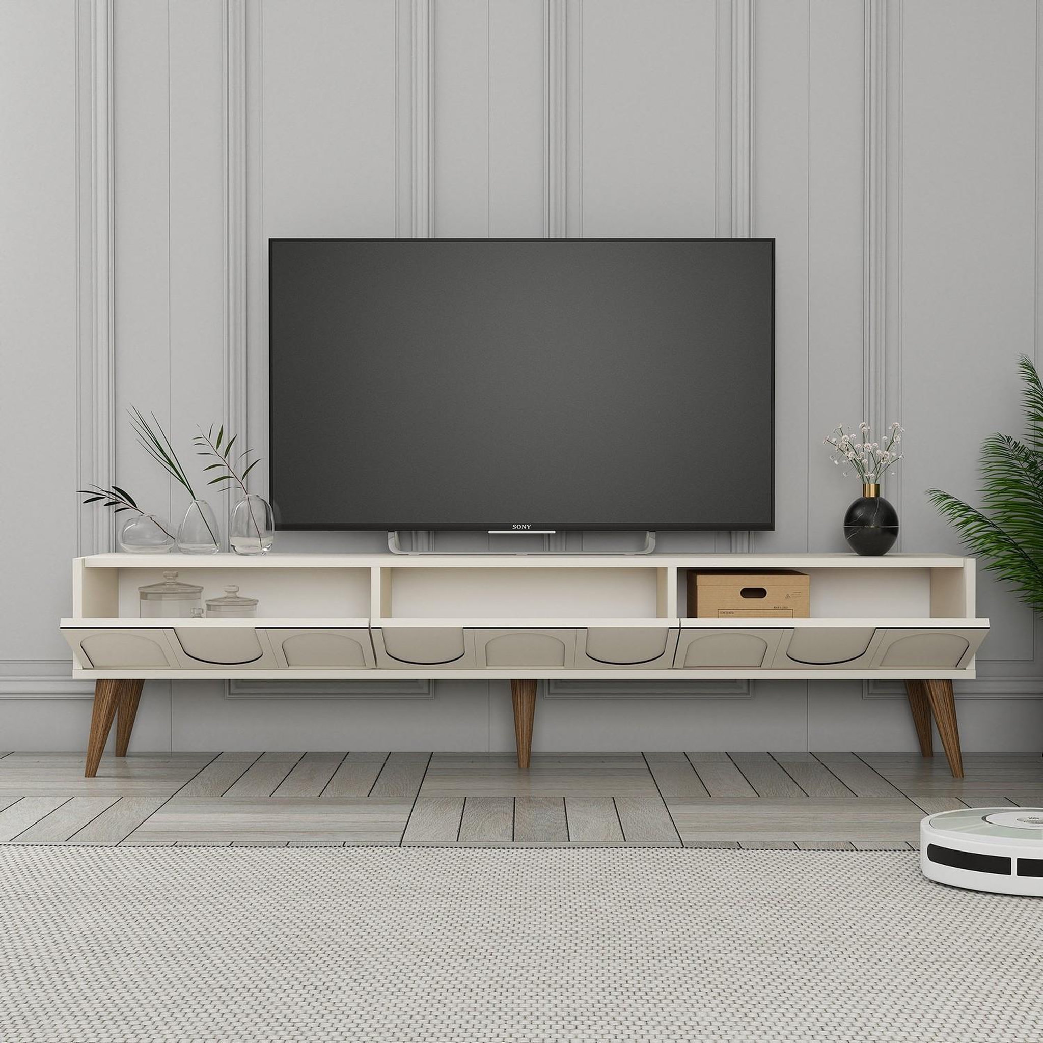 Voir la diapositive 3 : Habitat et Jardin Meuble tv en bois  lyon  - 180 x 35 x 44 cm - crèmenoix