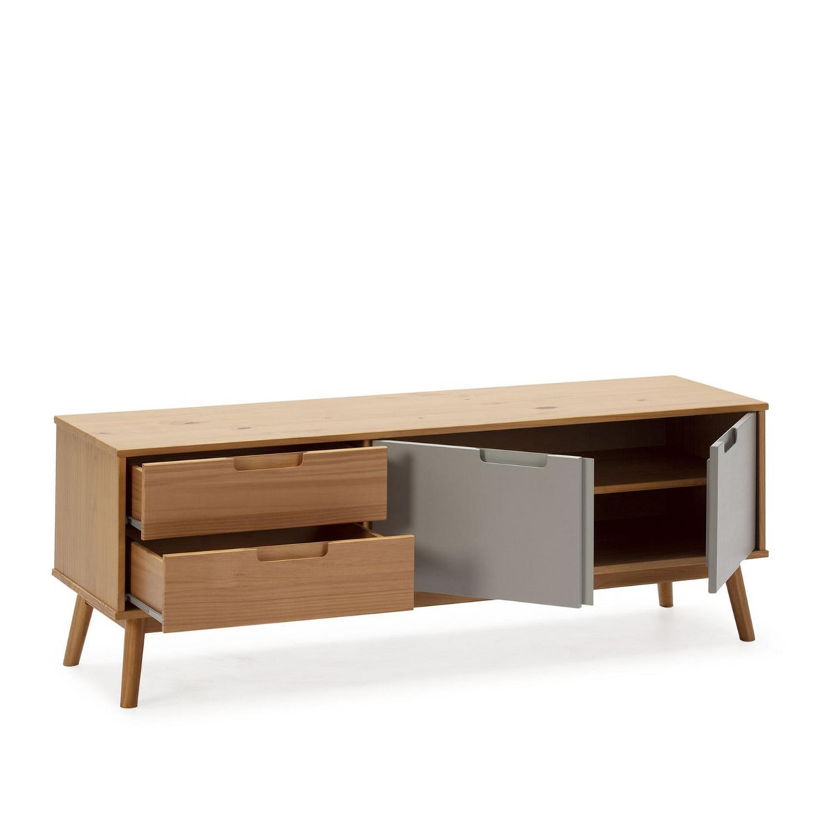 VS VENTA-STOCK Meuble TV Bruce 2 Tiroirs et 2 Portes, Bois Massif, 140 cm (Largeur) 51 cm (Hauteur)