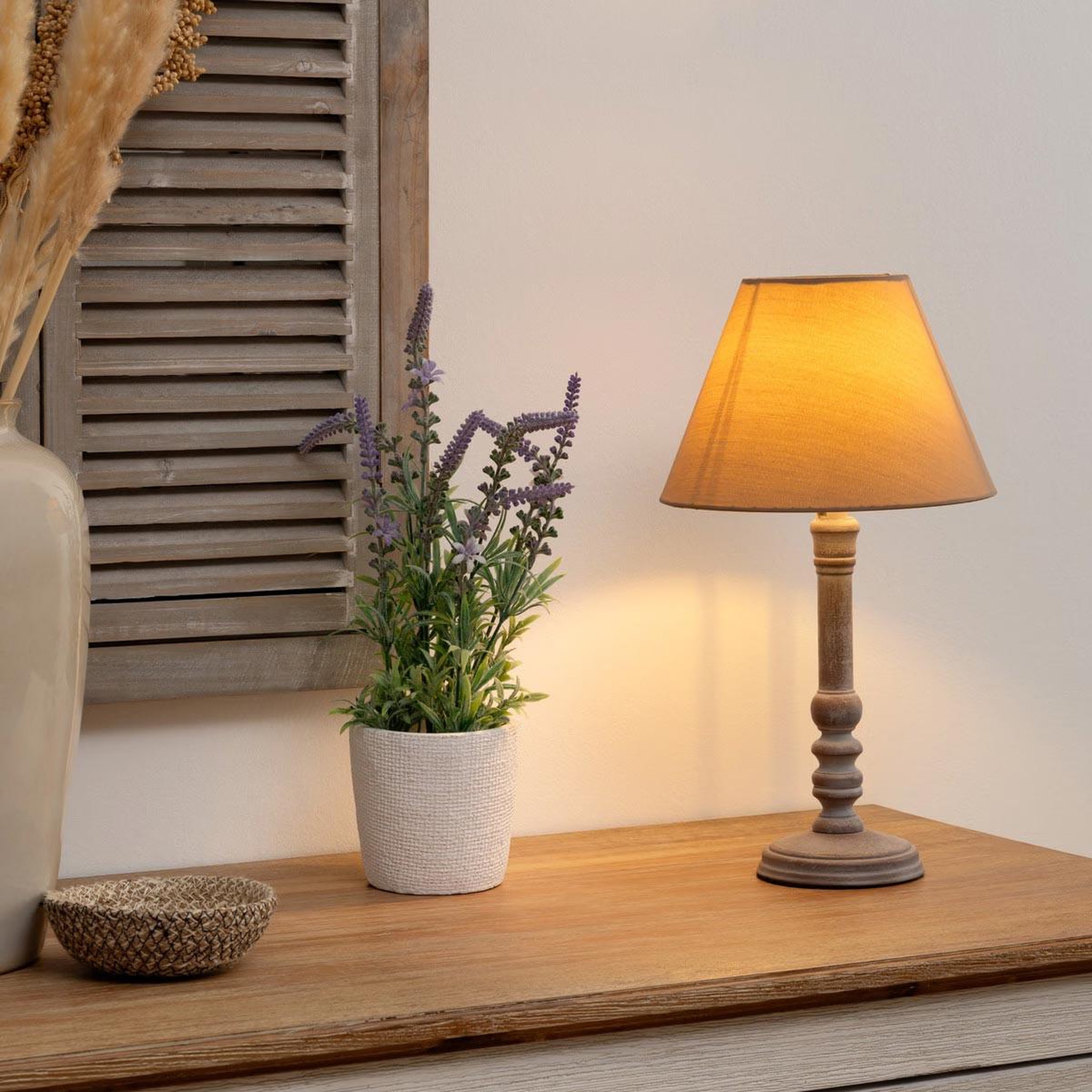 Voir la diapositive 3 : ATMOSPHERA Lampe à poser en bois  leo  36cm taupe