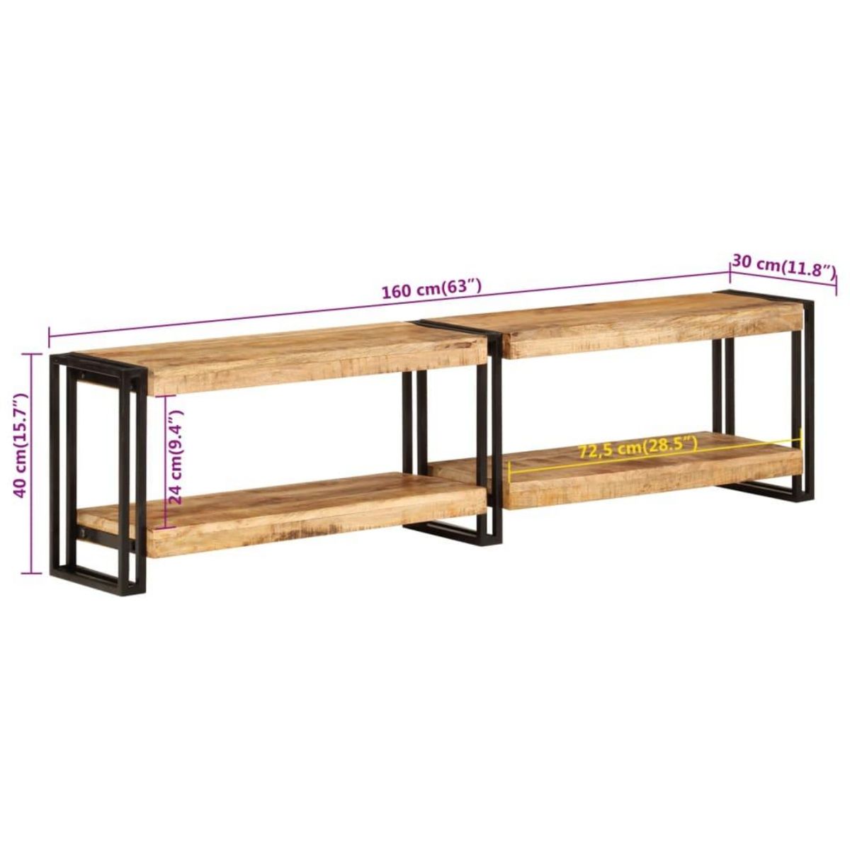 VIDAXL Meuble TV 160x30x40 cm bois massif de manguier