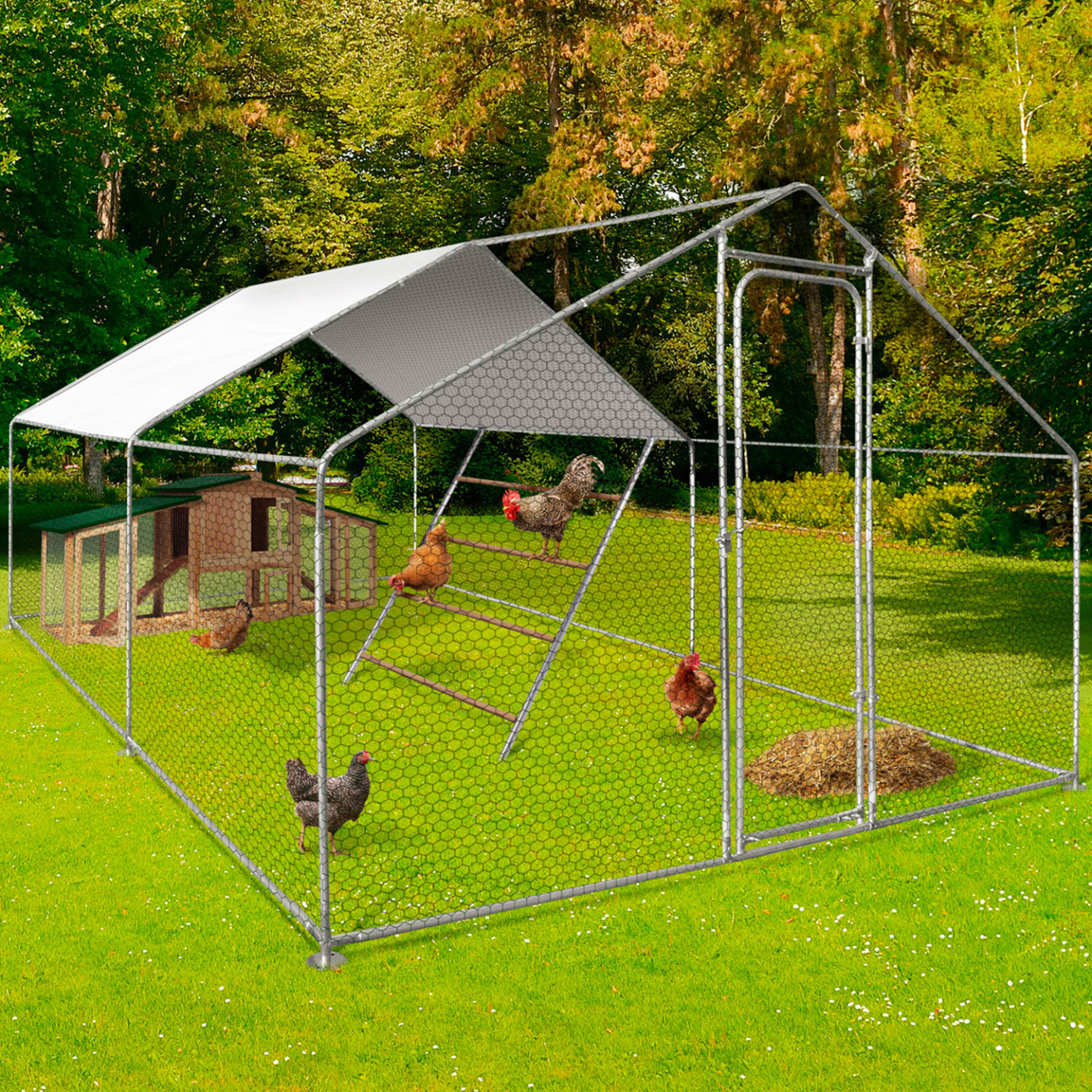 Voir la diapositive 3 : ID MARKET Grand perchoir pour poules 4 niveaux en bois compatible enclos