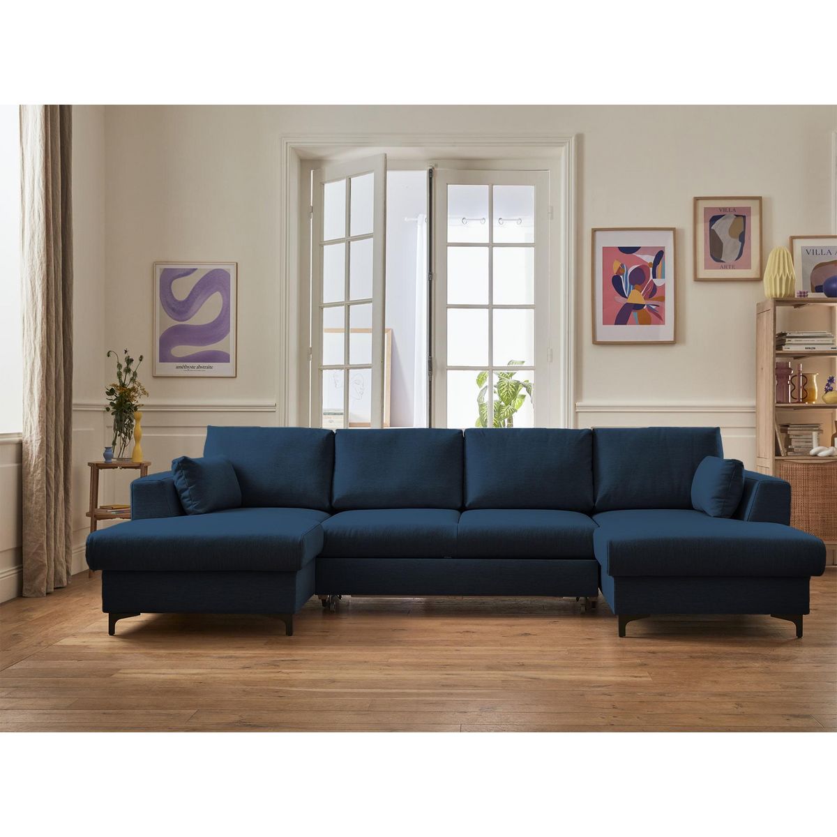 LISA DESIGN Tala - canapé panoramique en u - 7 places - convertible avec coffre - en tissu