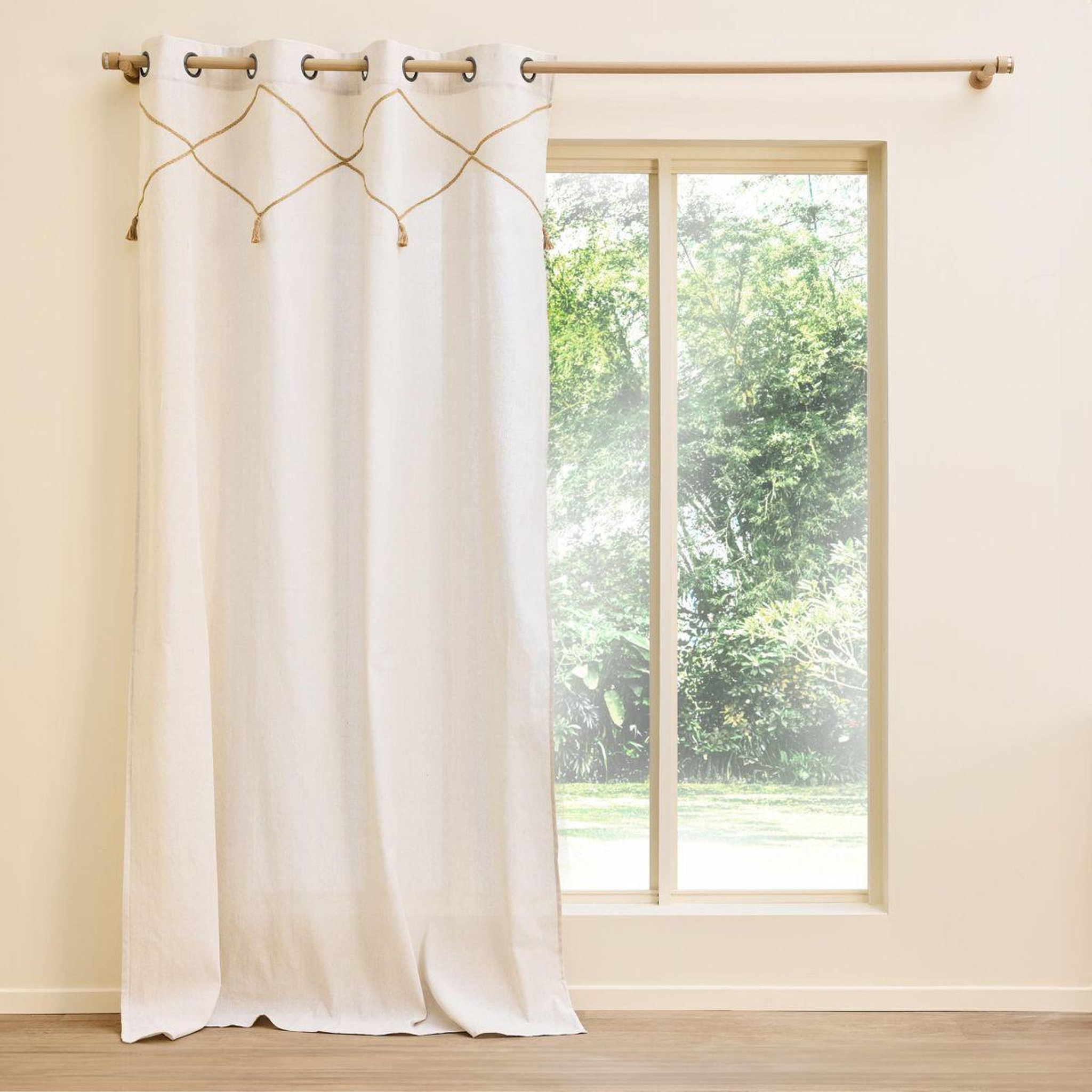 Douceur d'Intérieur Rideau à œillets avec pompons  lacia  140x240cm beige