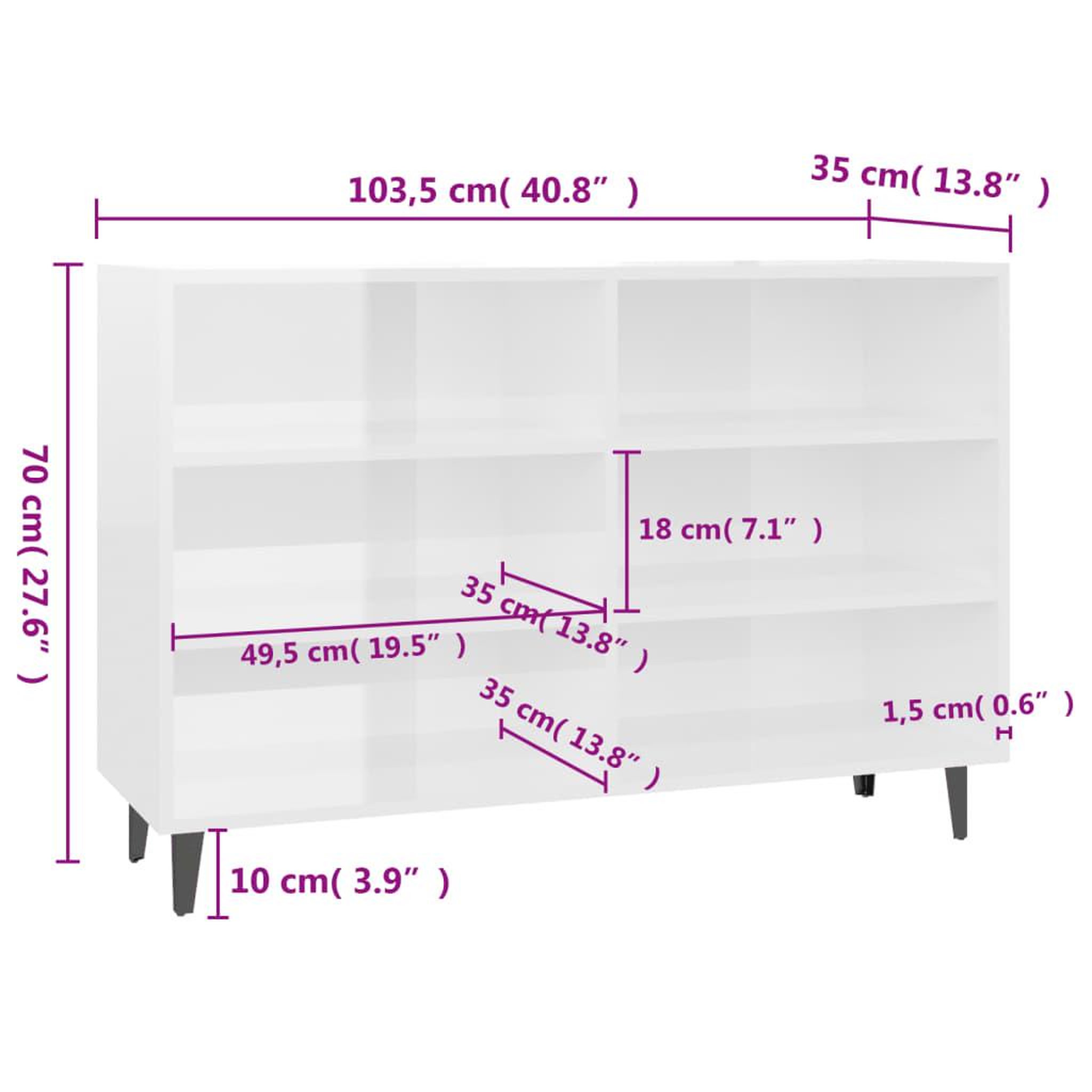 Voir la diapositive 6 : VIDAXL Buffet blanc brillant 103,5x35x70 cm bois d'ingenierie