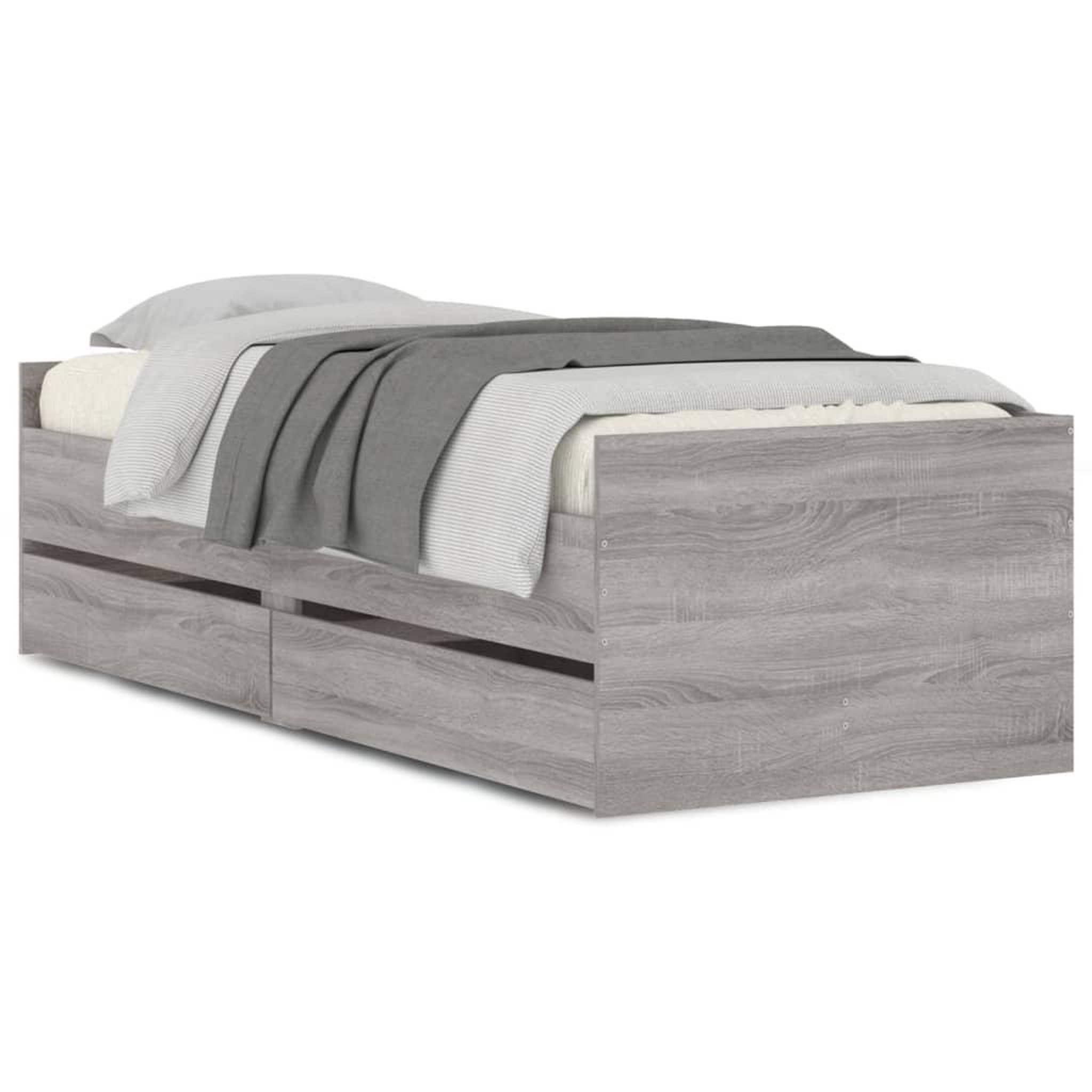 Voir la diapositive 2 : VIDAXL Cadre de lit avec tiroirs sans matelas sonoma gris 100x200 cm