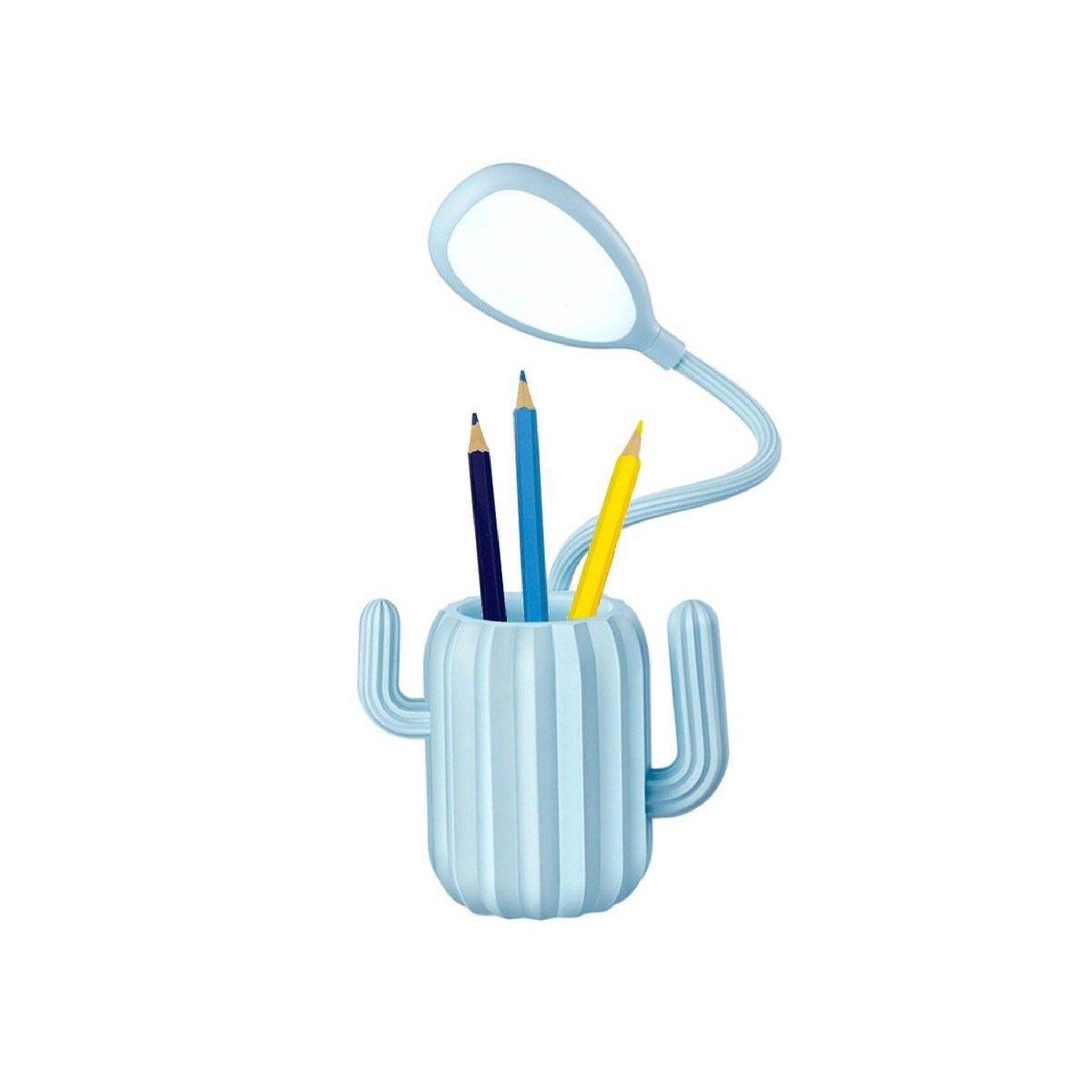 1001JOUETS Pot à Crayons en Forme de Cactus - Lampe LED Flexible 360° - Éclairage 3 Intensités - Bleu